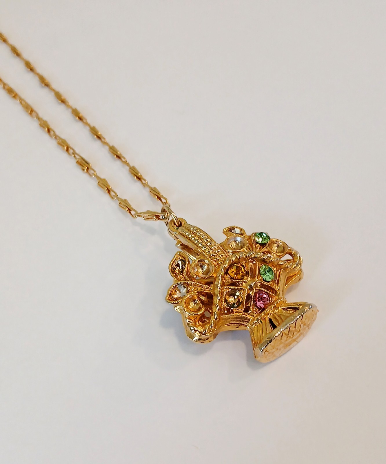 Vintage flower basket pendant necklace retro “Giardinetti” Style 46.9g HEAVY~23″