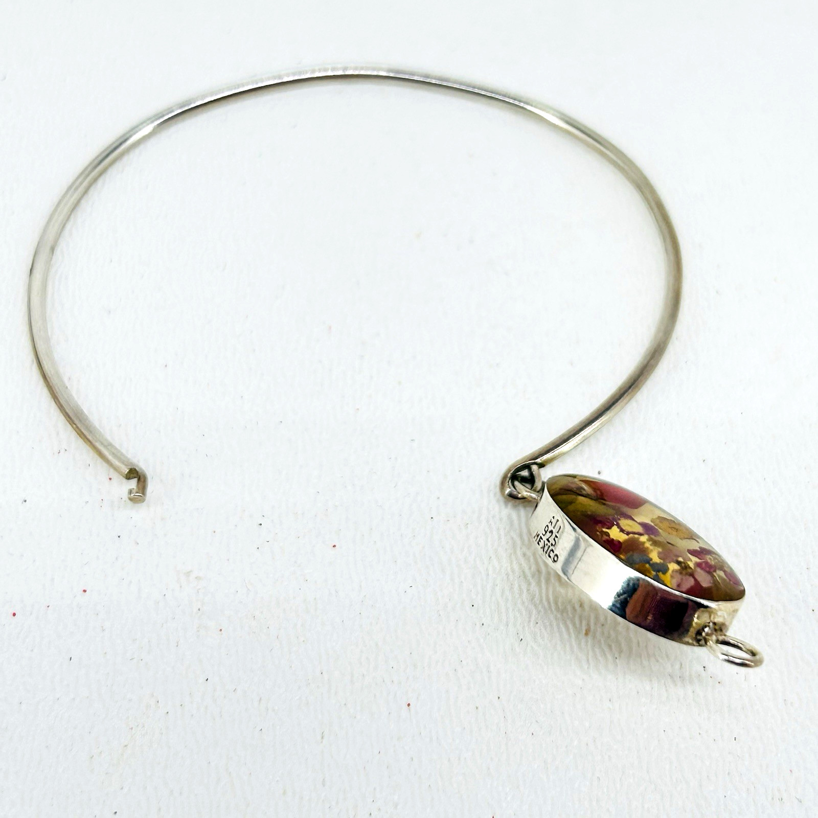 ATI Mexico 925 Sterling Artisan Oval Central Resin Dry Floral Charm Bracelet 6″