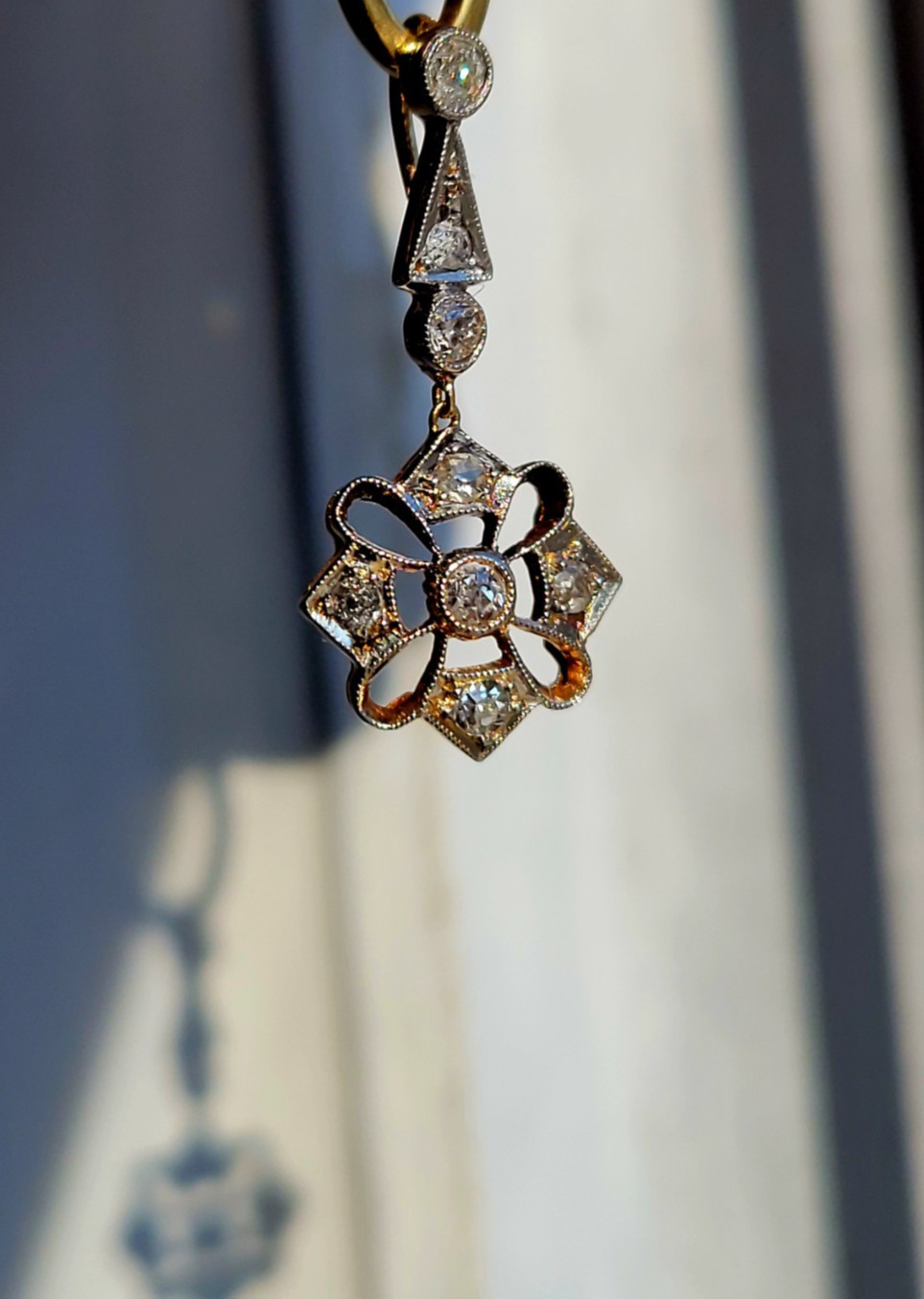 Antique Edwardian 18K Old European Cut Diamond Pendant Platinum-Topped Snowflake