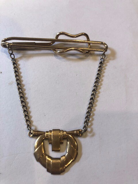 Vintage tie clip with hanging pendant, Hadley brand (77)