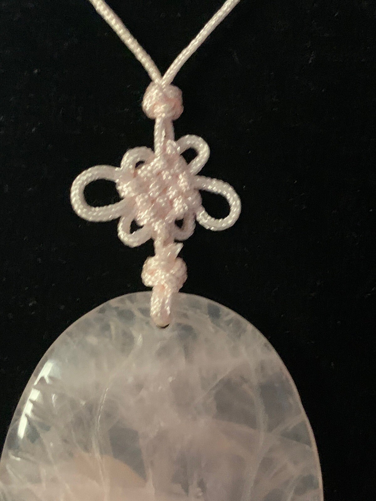 21″ VINTAGE CHINESE EXPORT CARVED PINK ROSE QUARTZ TASSEL PENDANT NECKLACE