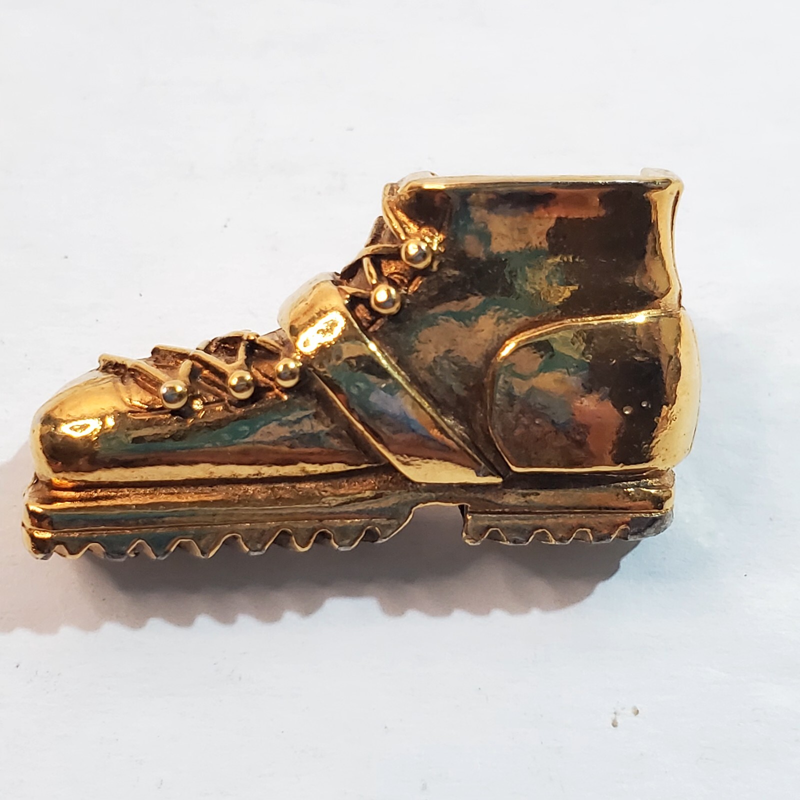 Vintage Zentall Gold Bronze Tone Metal Work Boot Shoe Brooch Pin