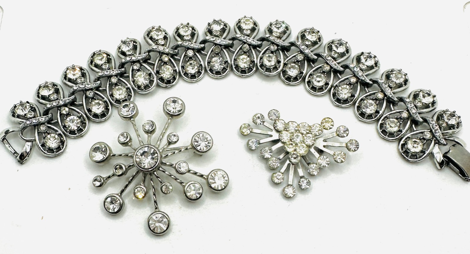 Lot Coro Pegasus Rhinestone Bracelet and 2 Atomic Starburst Brooches