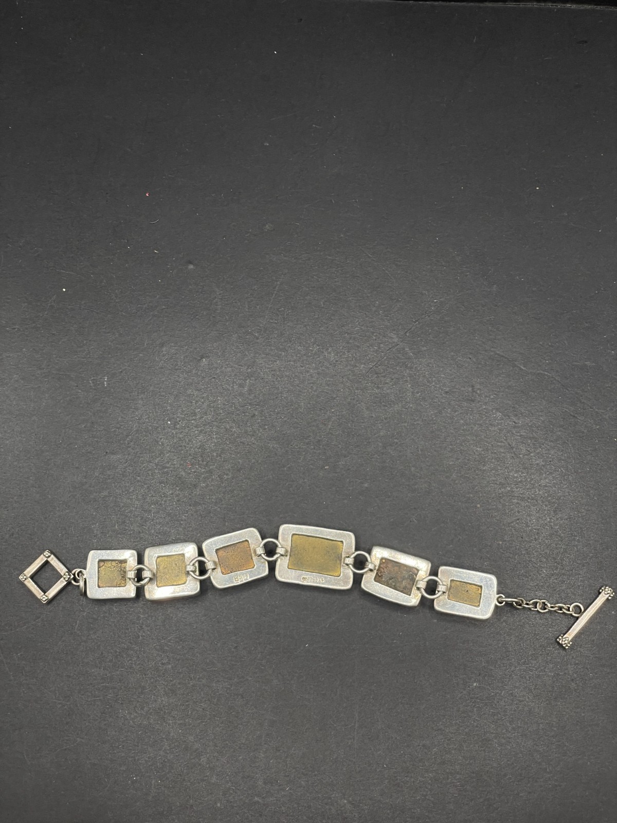 Vintage Amy Kahn Russell AKR Sterling Silver Brass Toggle Bracelet
