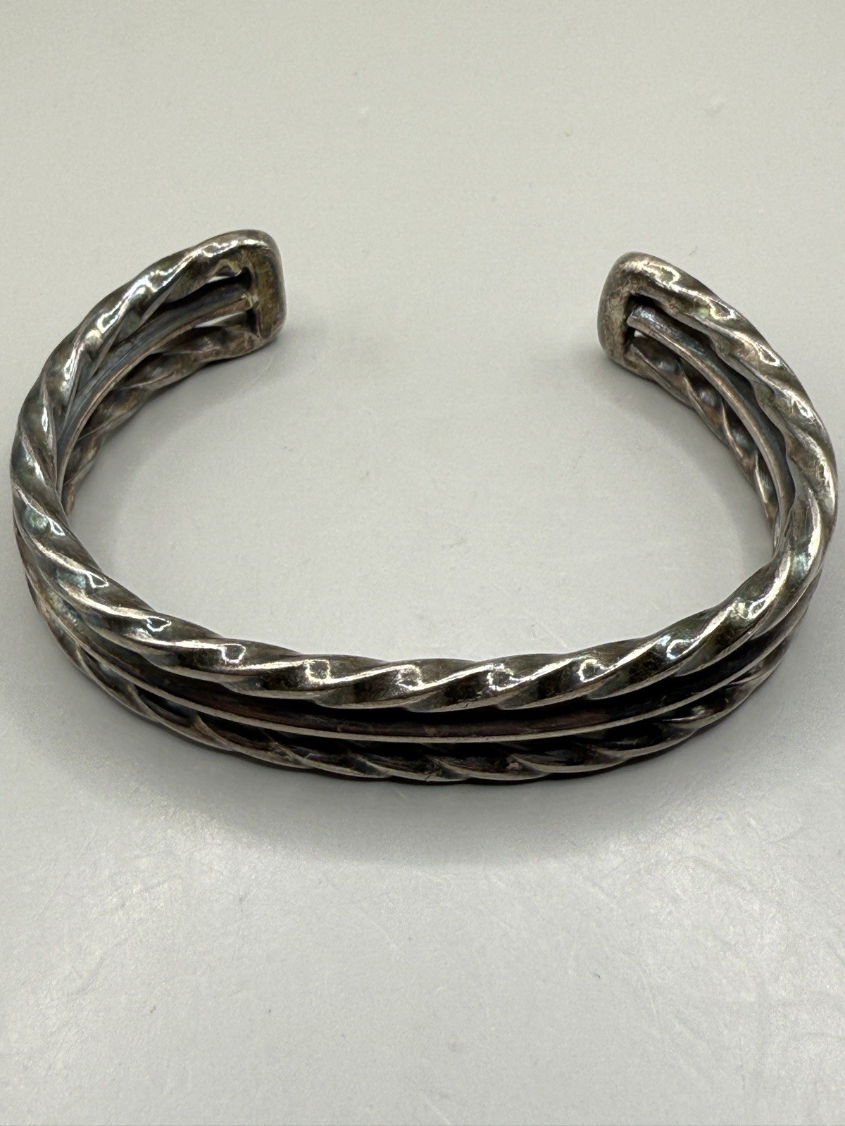 VTG Heavy Sterling Silver Twist Rope Cuff Bangle Bracelet Signed 44g Medium
