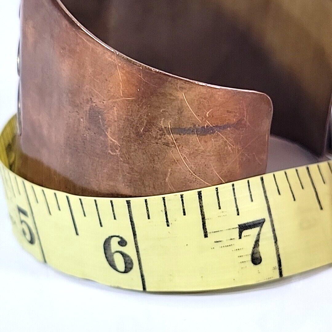Vintage Copper Brass & Abalone Inlay Cuff Bracelet Boho Bohemian Folk Art Mexico