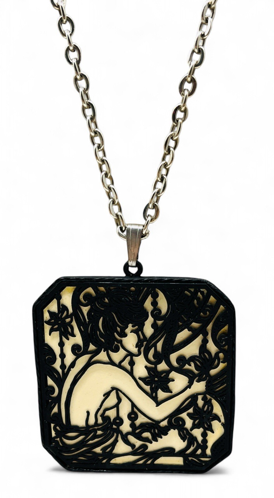 Vintage Signed 1971 Jan Max Art Nouveau Revival Nude Silhouette Pendant Necklace