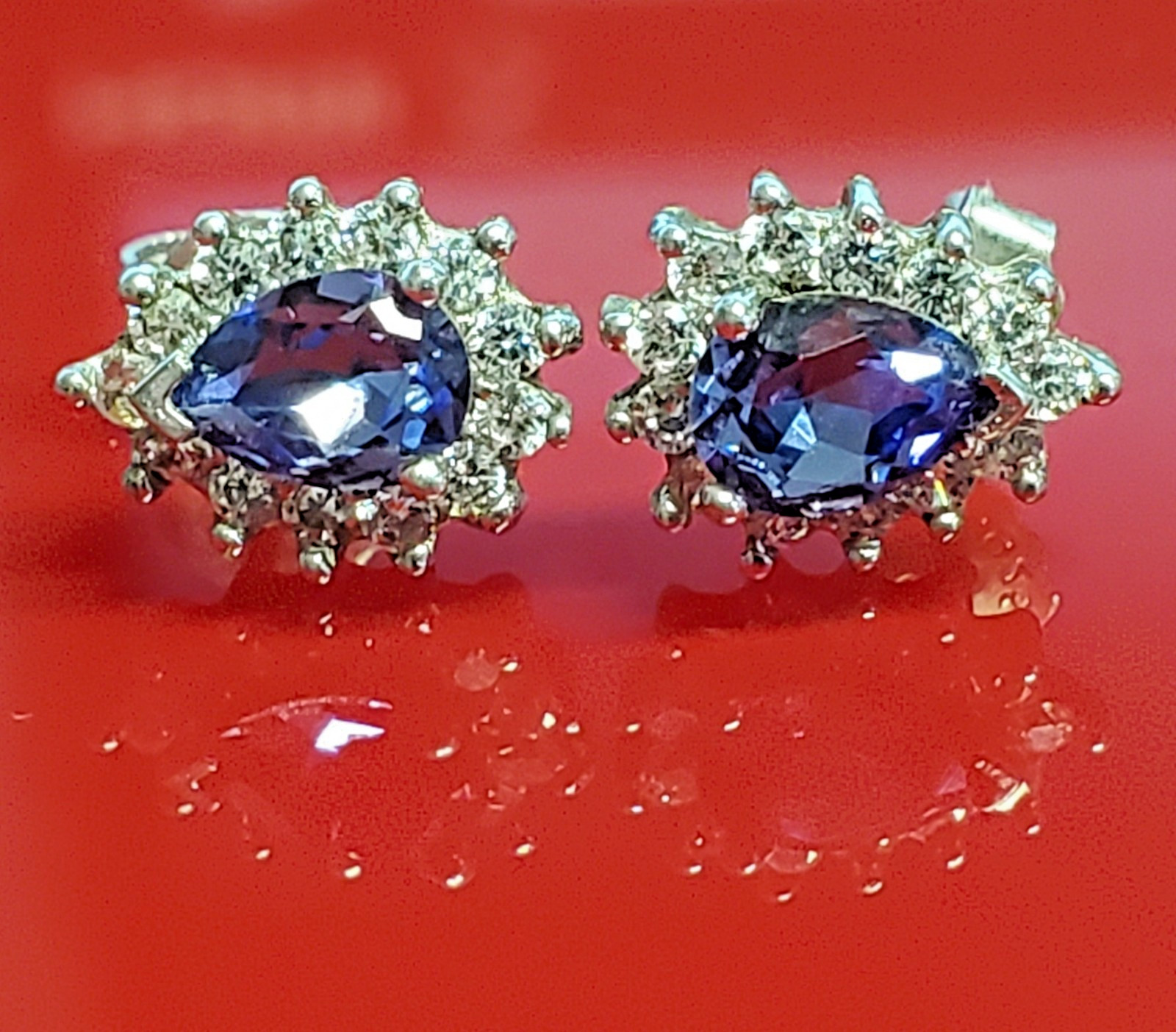 VTG 925 Purple Blue Pear Cut Crystal Stud Earrings Sterling Silver 1g Halo CZ S