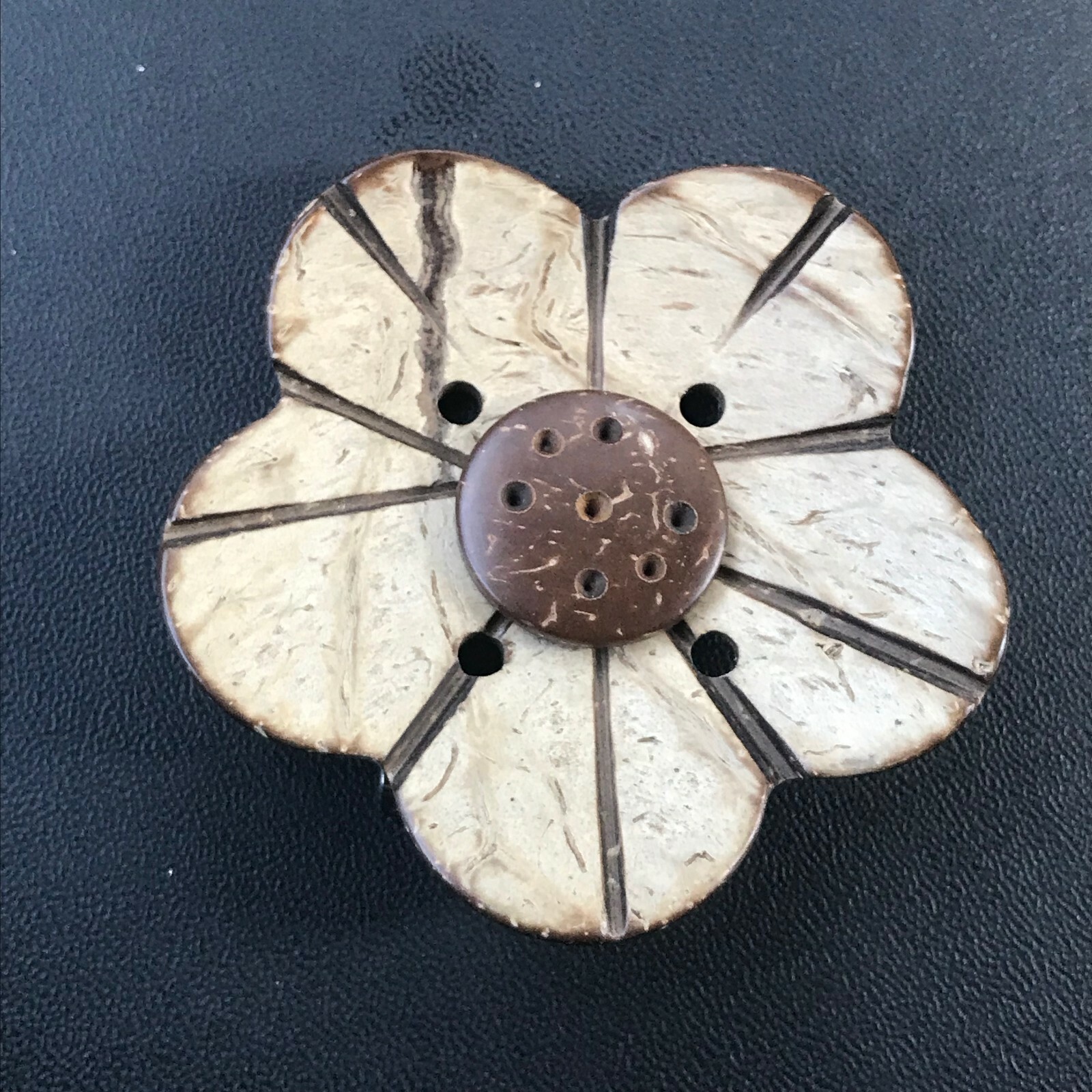 Large Handmade Coconut Shell Daisy Flower Brooch Pin – 2 and 3/8th’s inches in