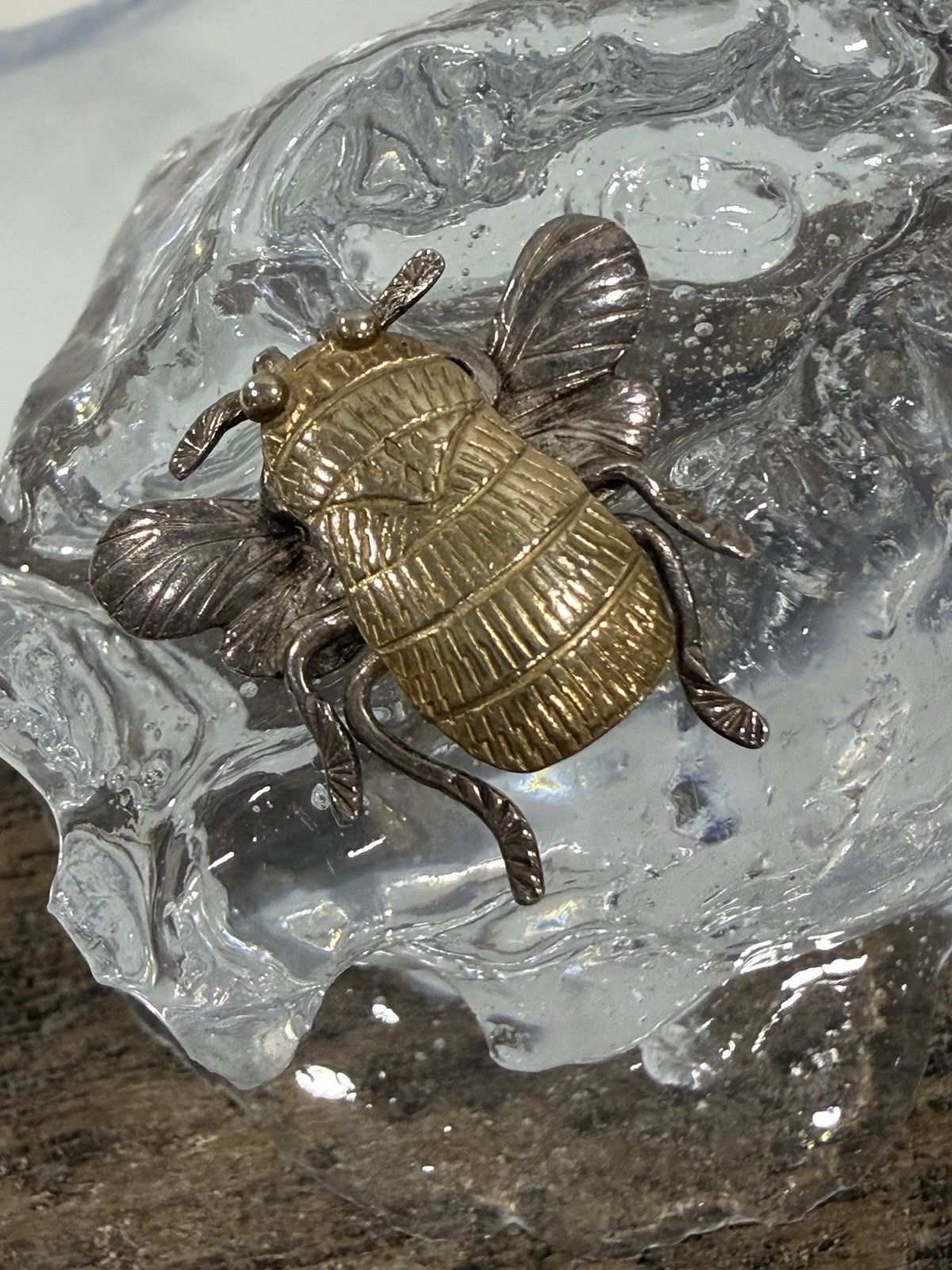 Vintage Sterling Silver Mexico Bee Figural Brooch Mixed Metal Taxco Style Insect