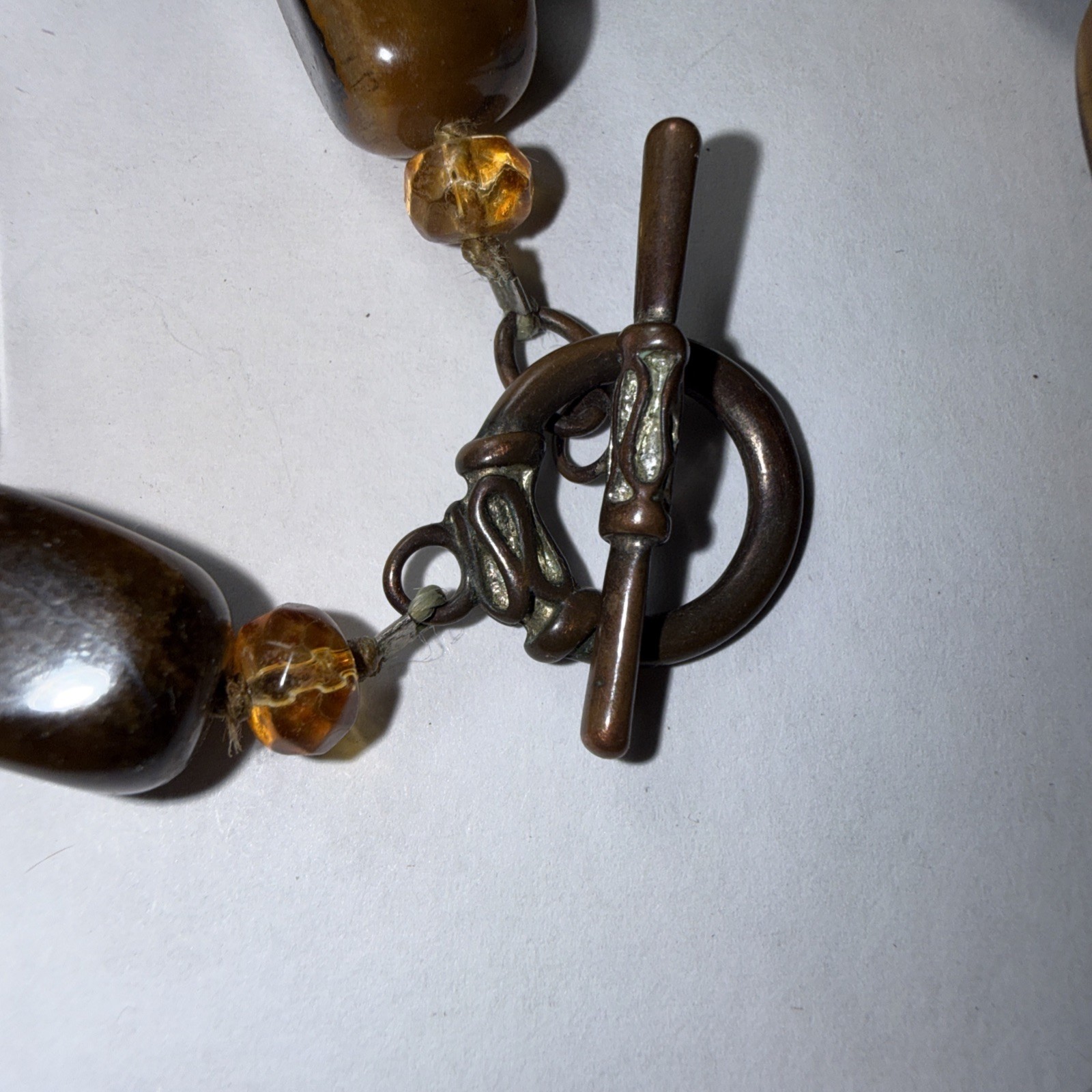 Necklace Big Jade Pendant Big Tigers Eye Beads Faceted Citrine Crystal 17” Old
