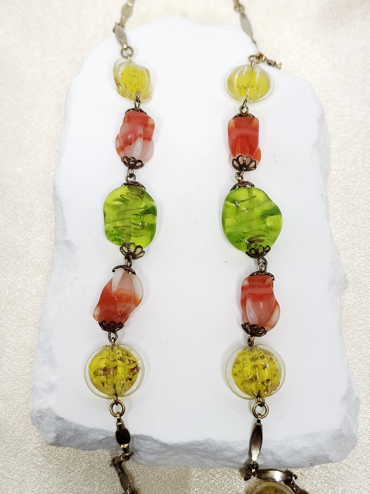 Vintage 36″ Long Artisan Crafted Art Glass Beaded Necklace – Venetian Or Czech?