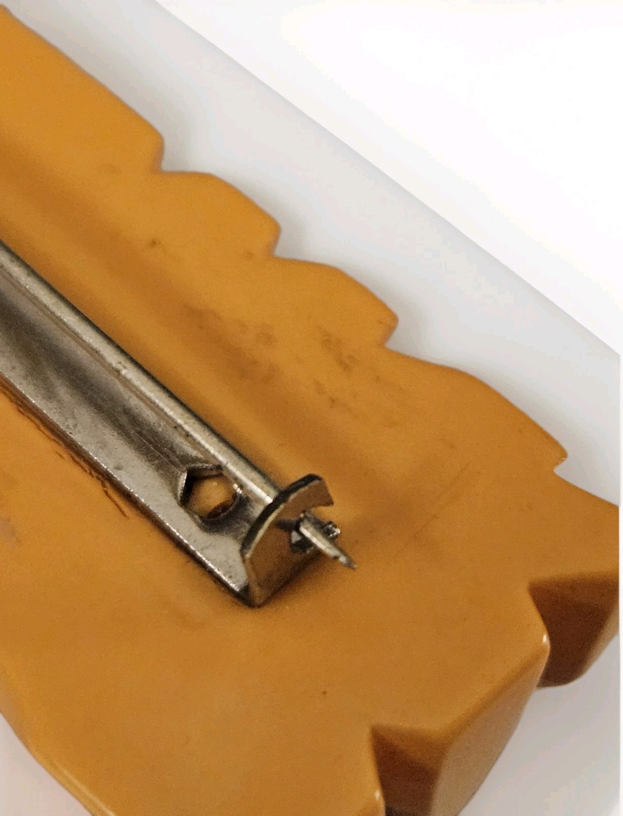 Vintage Butterscotch Bakelite Carved Brooch Art Deco C Clasp Tested w Semichrome