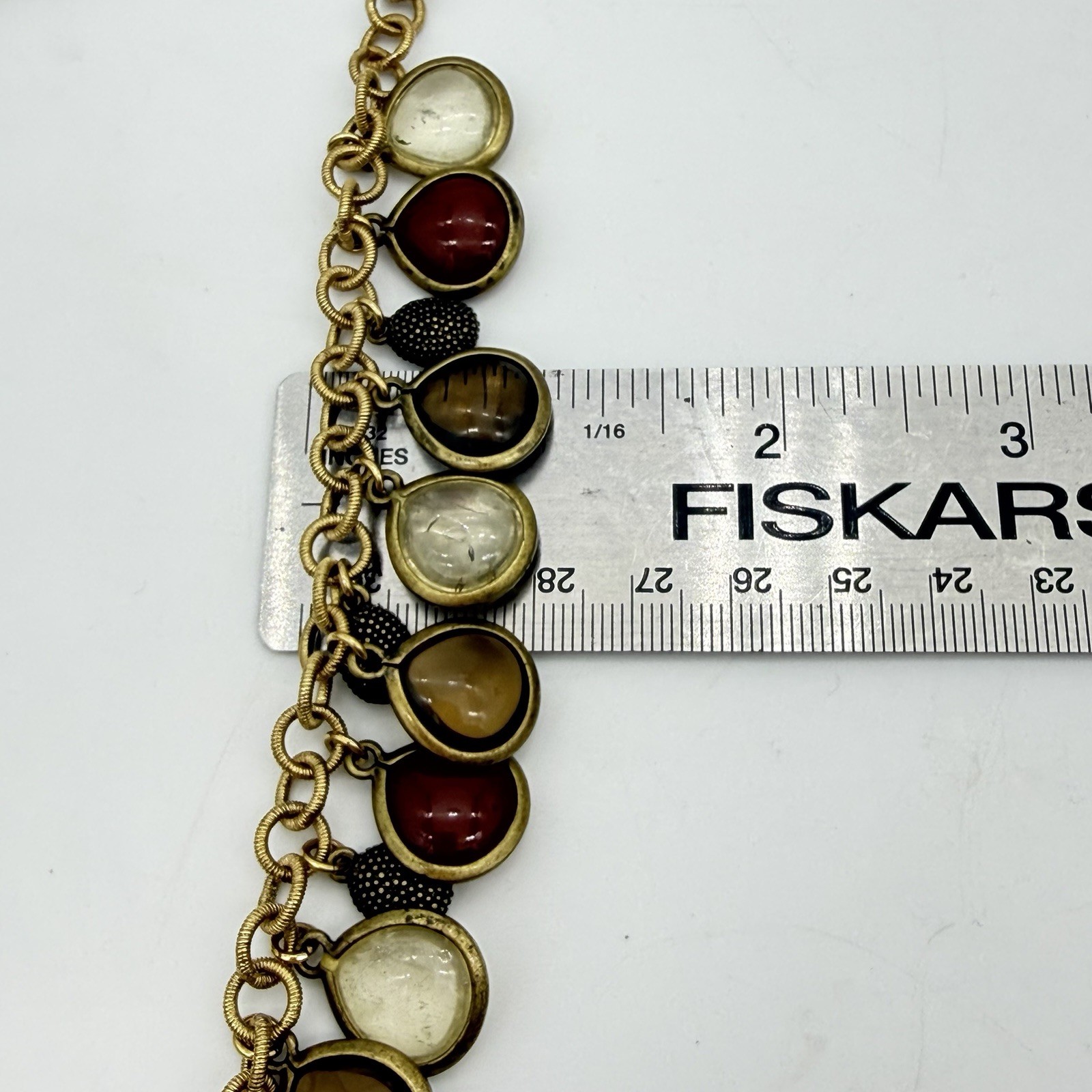 Vtg Monet Caged Glass Necklace Grpoix Style Cabochons Charm Dangle Long