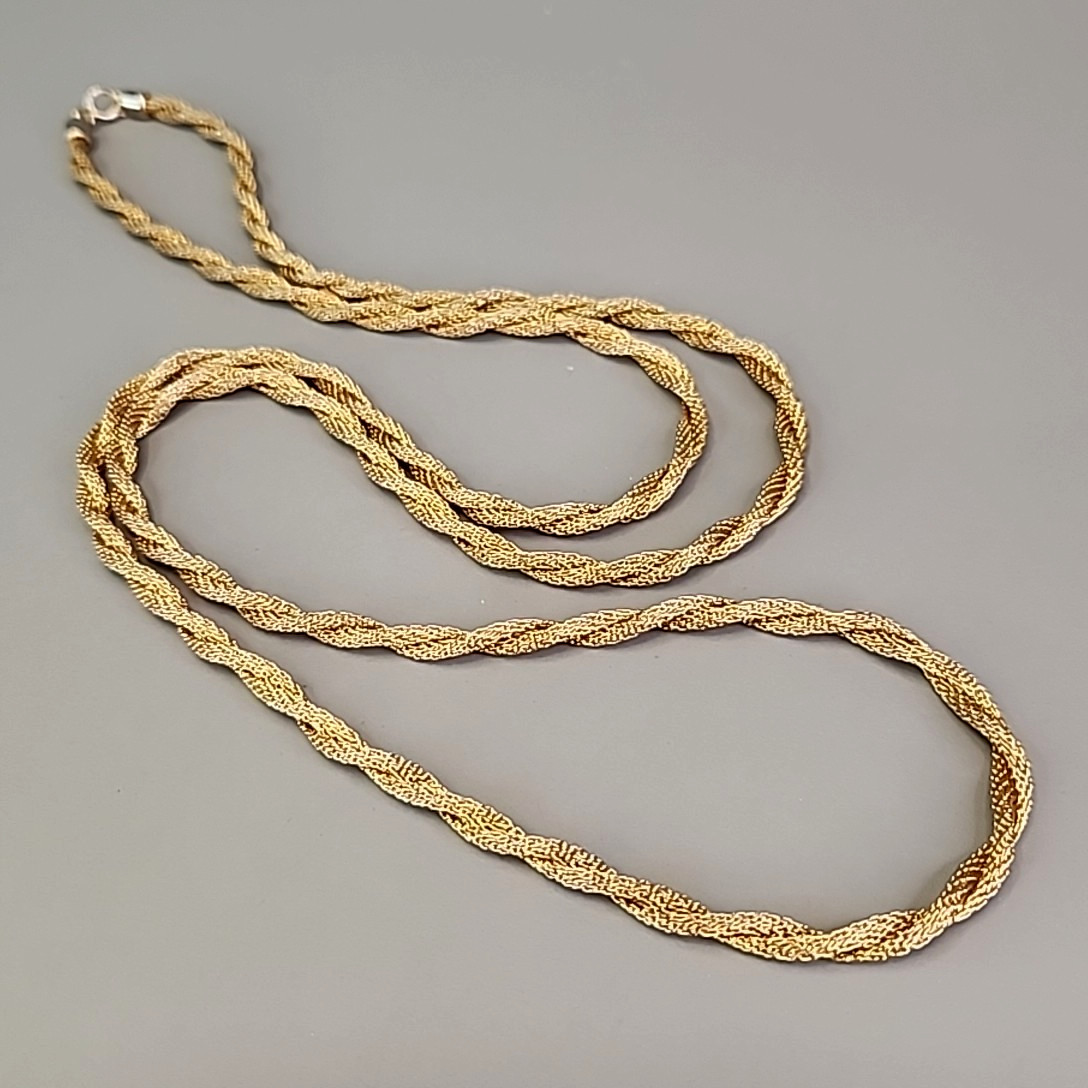 Vintage Mesh Tube Chain Necklace Twist Gold Tone 37″