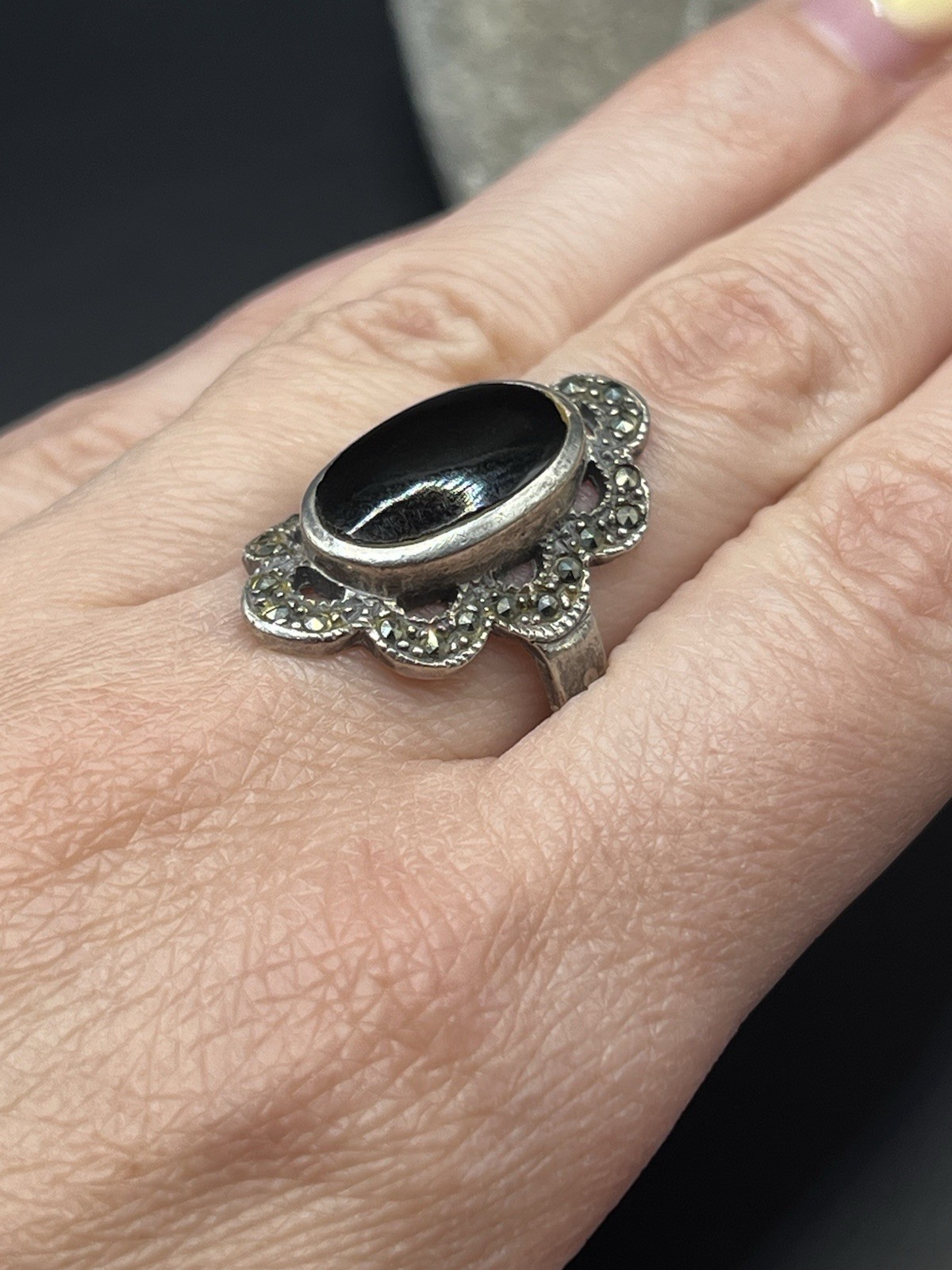 Vintage USSR 925 Silver Ring Black Stone Jewelry Size 7