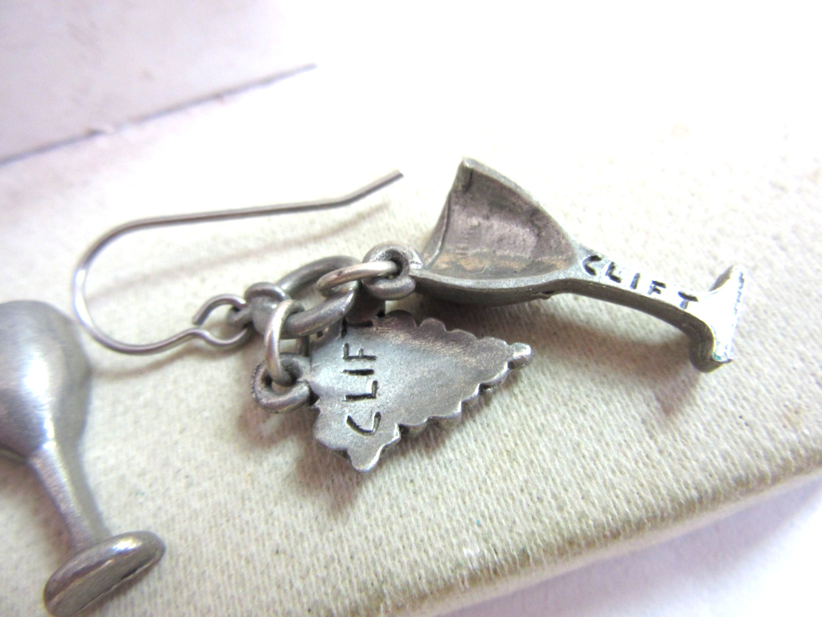 Vintage Jim Clift grapes and wine glass pewter charms pierced earrings