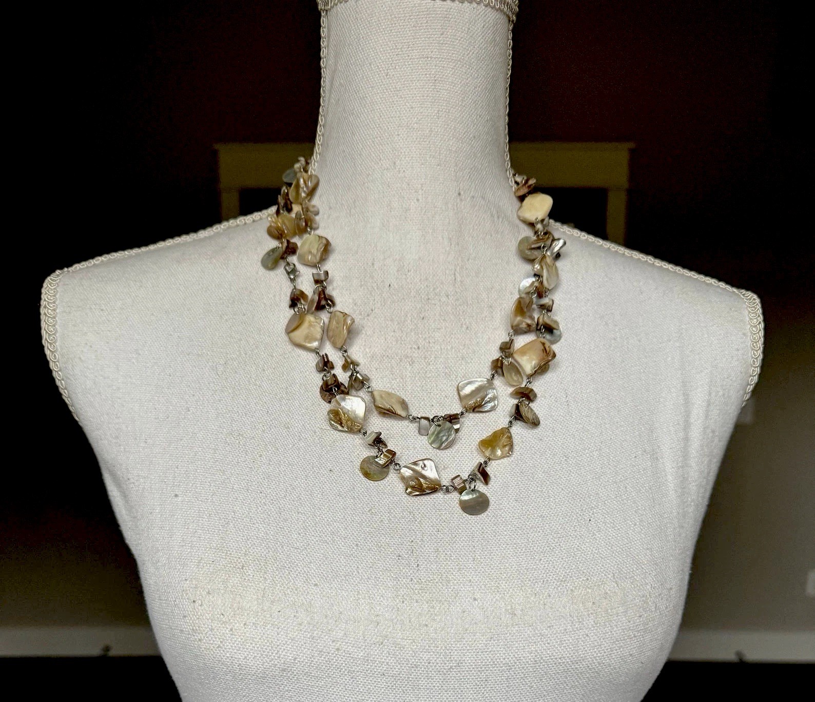 Vintage Abalone Layering Necklace Circa 1970 46” Long Lobster Claw Clasp
