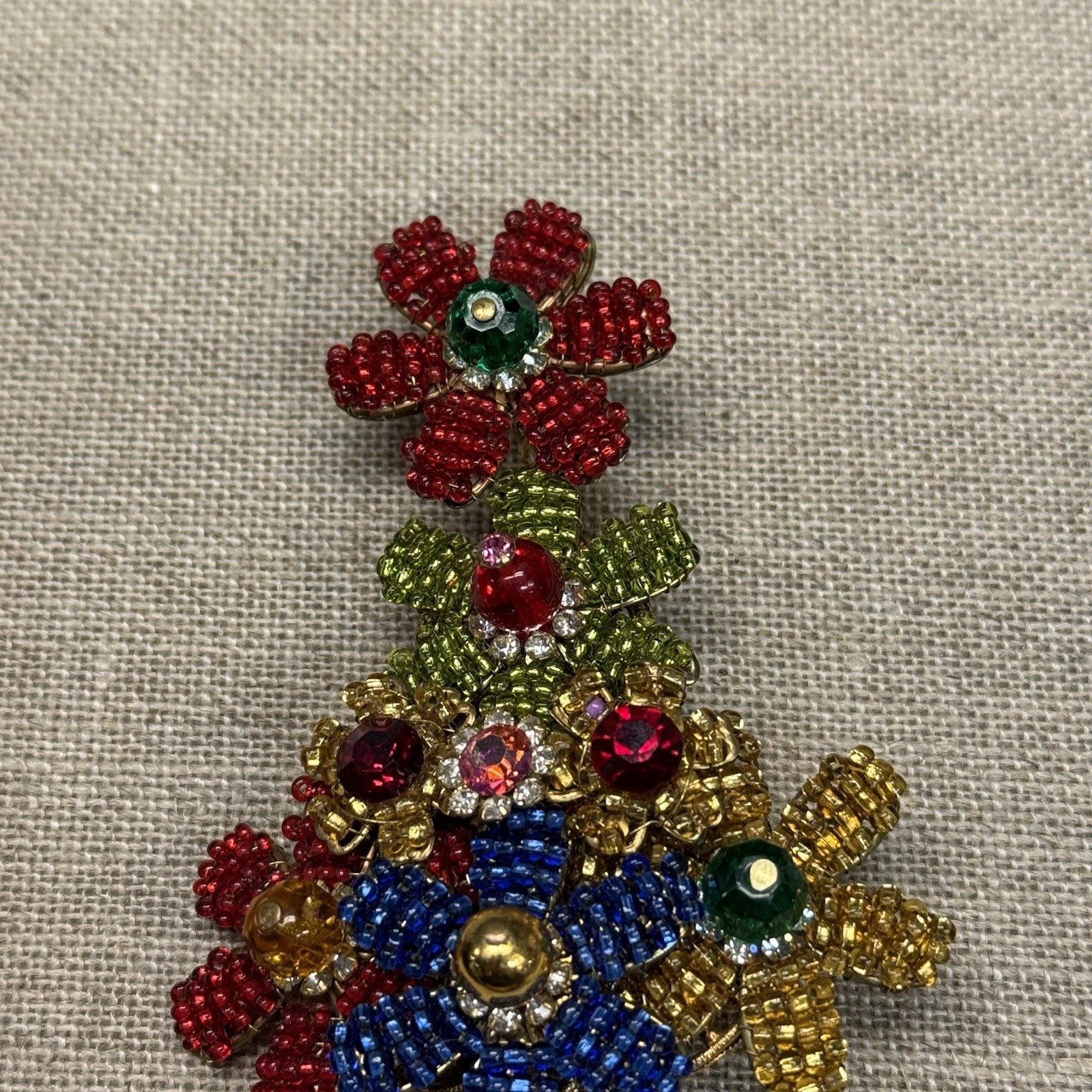 Vintage ANKA Gold Tone Beaded Christmas Tree Brooch 4”