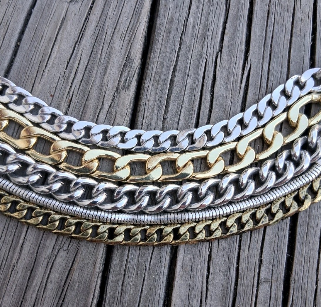 Jenny Bird Multi Chain Silver Gold Bronze Tone Lobster Claw Clasp Bracelet 8.5″