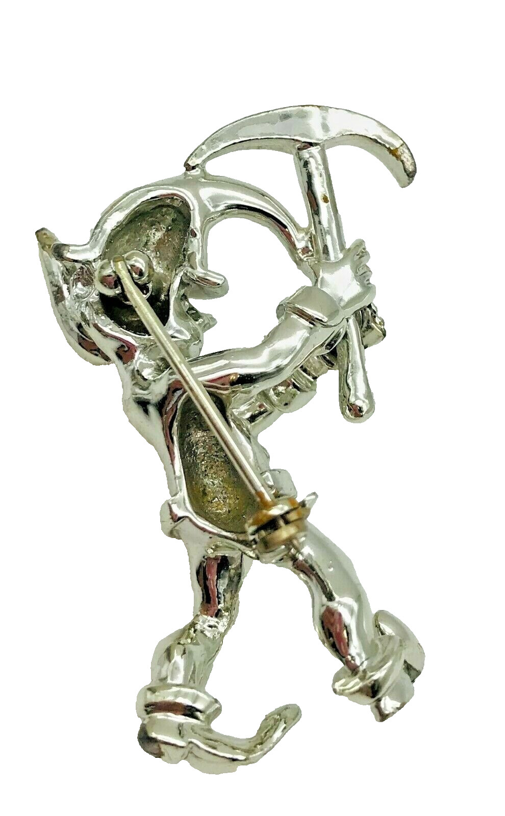 Leprechaun Gnome Brooch Pin with Pick Silver Tone VTG