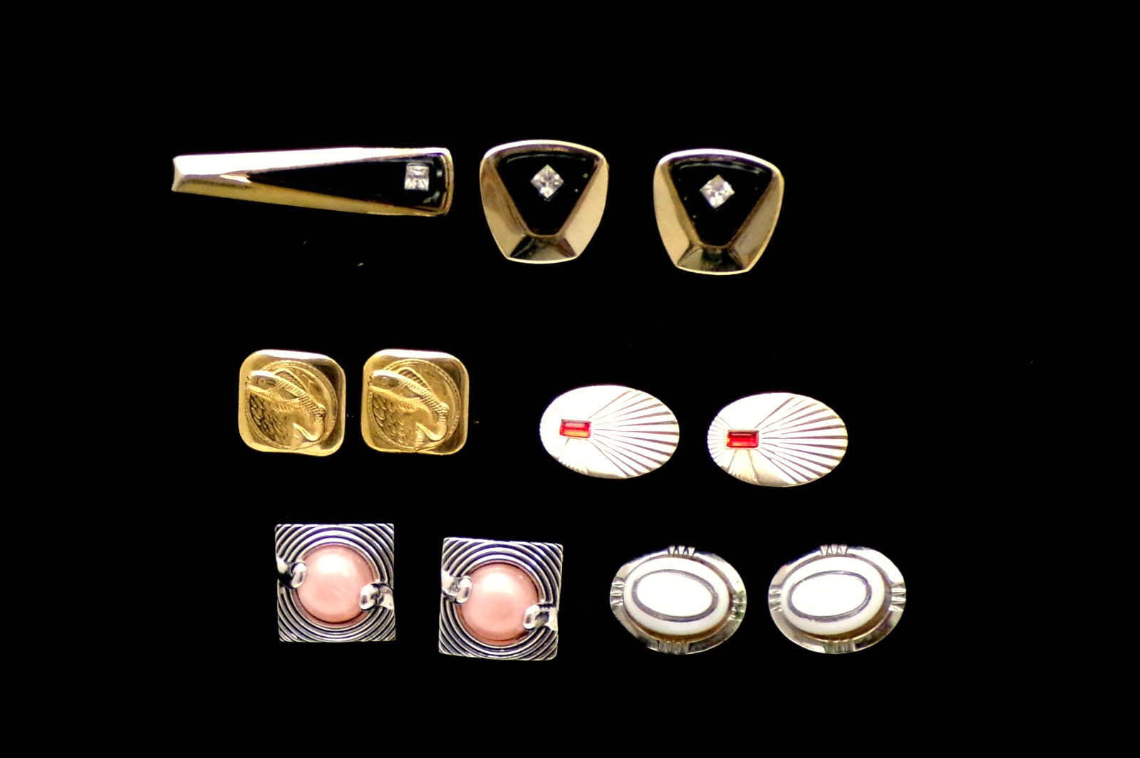 5 Vintage Jewelry CUFF LINKS Sets 1 Tie Clip Gold & Silver Tone NICE !