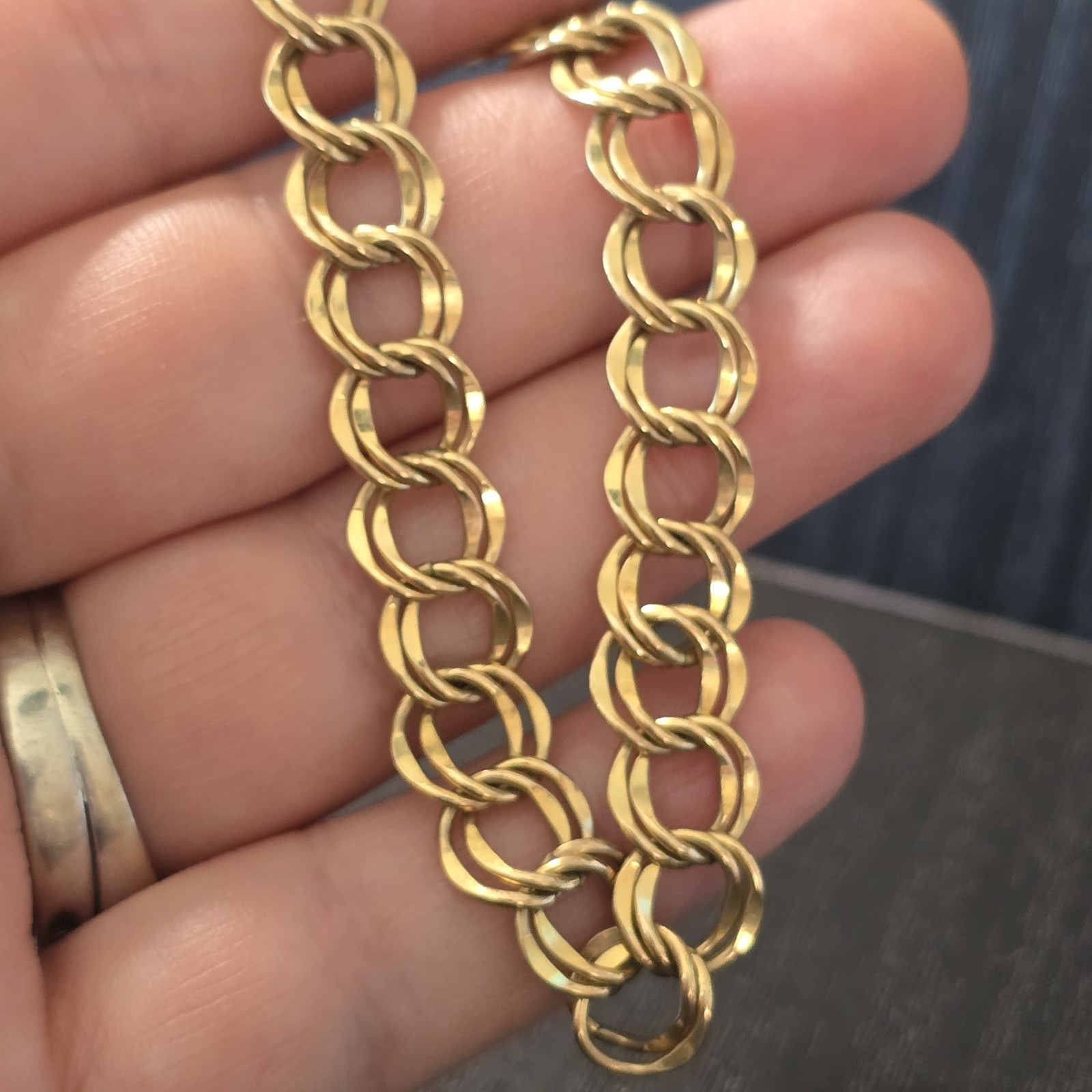 VTG 1/20 12k Yellow Gold Filled 14mm Double Link Starter Charm Bracelet 7″