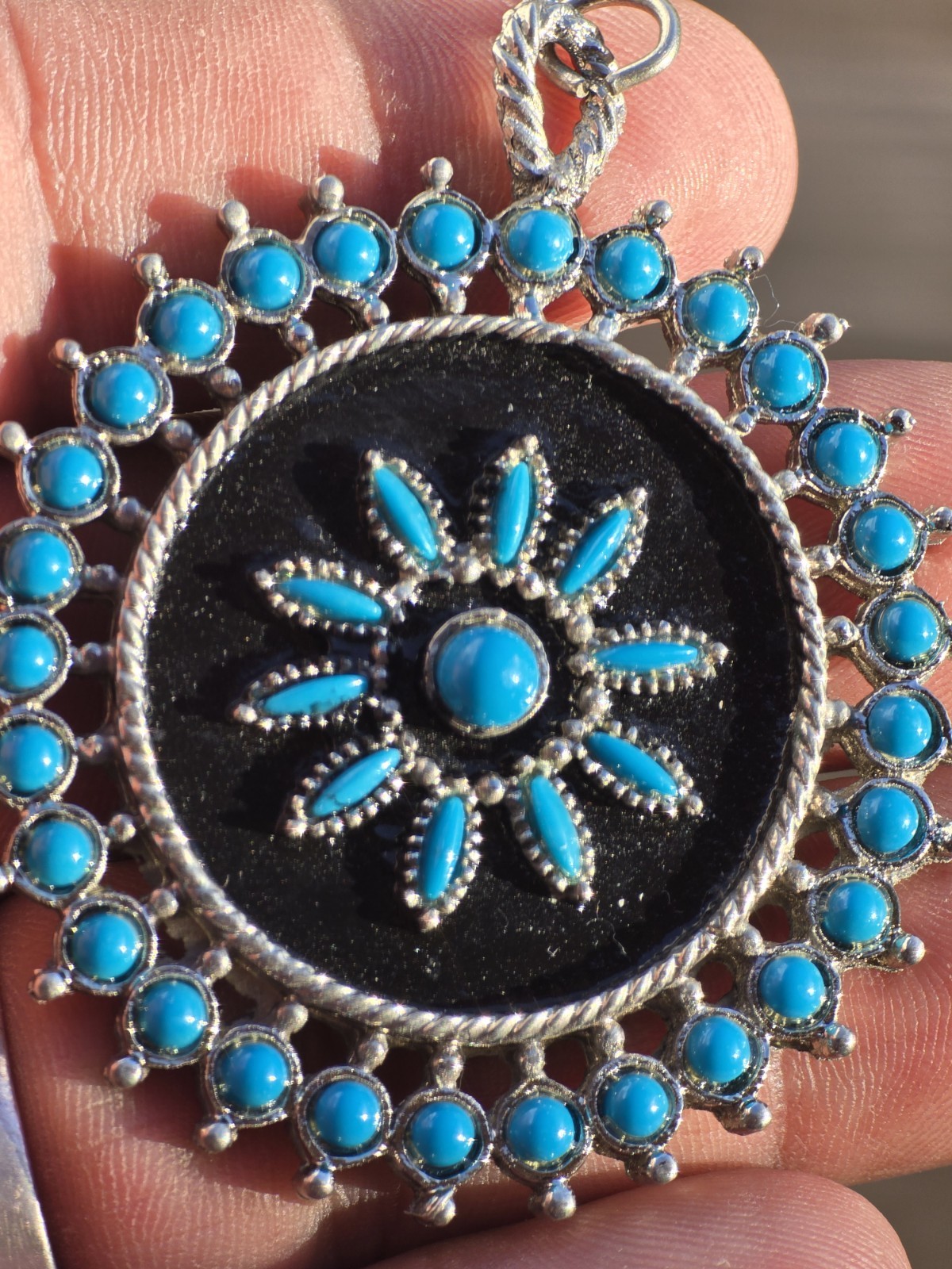 Ella Langley Inspired Western Boho Vintage 1970s Faux Turquoise Cluster Pendant