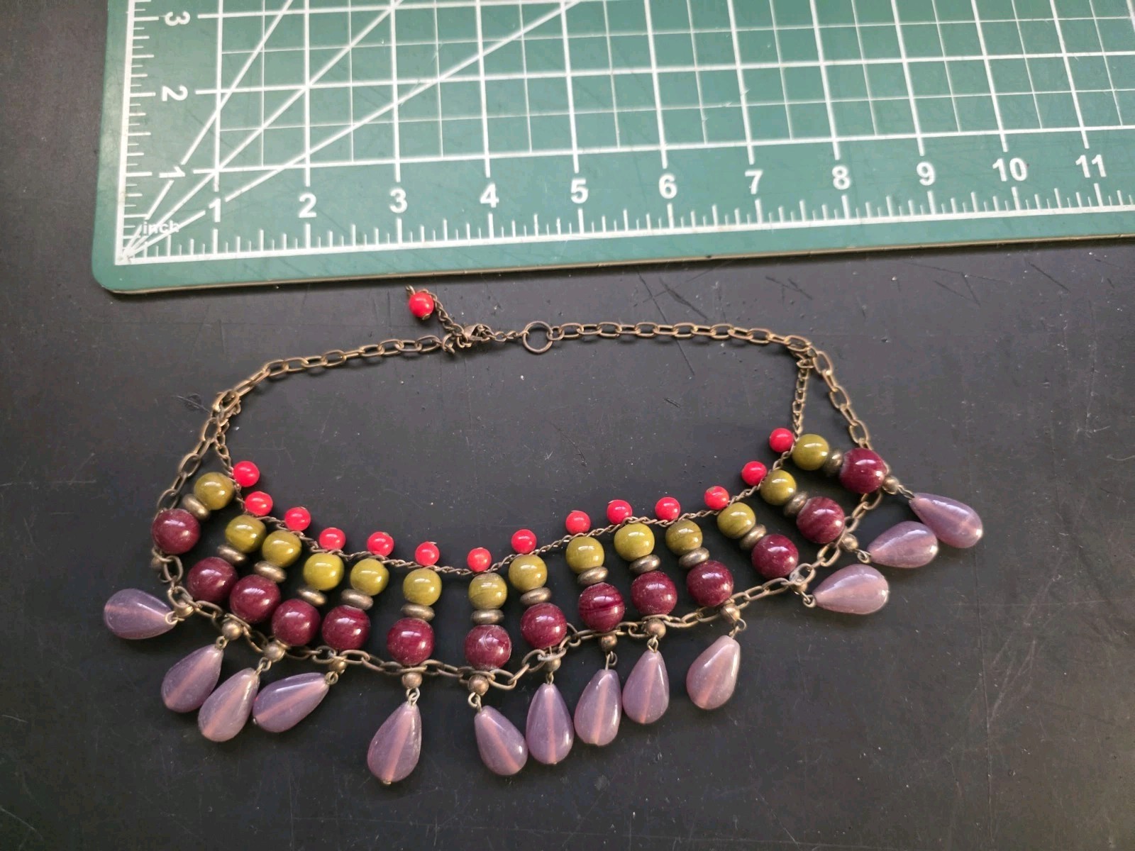 VTG Statement Accent Necklace 19″ Art Glass Beads Multicolor Chunky 70s