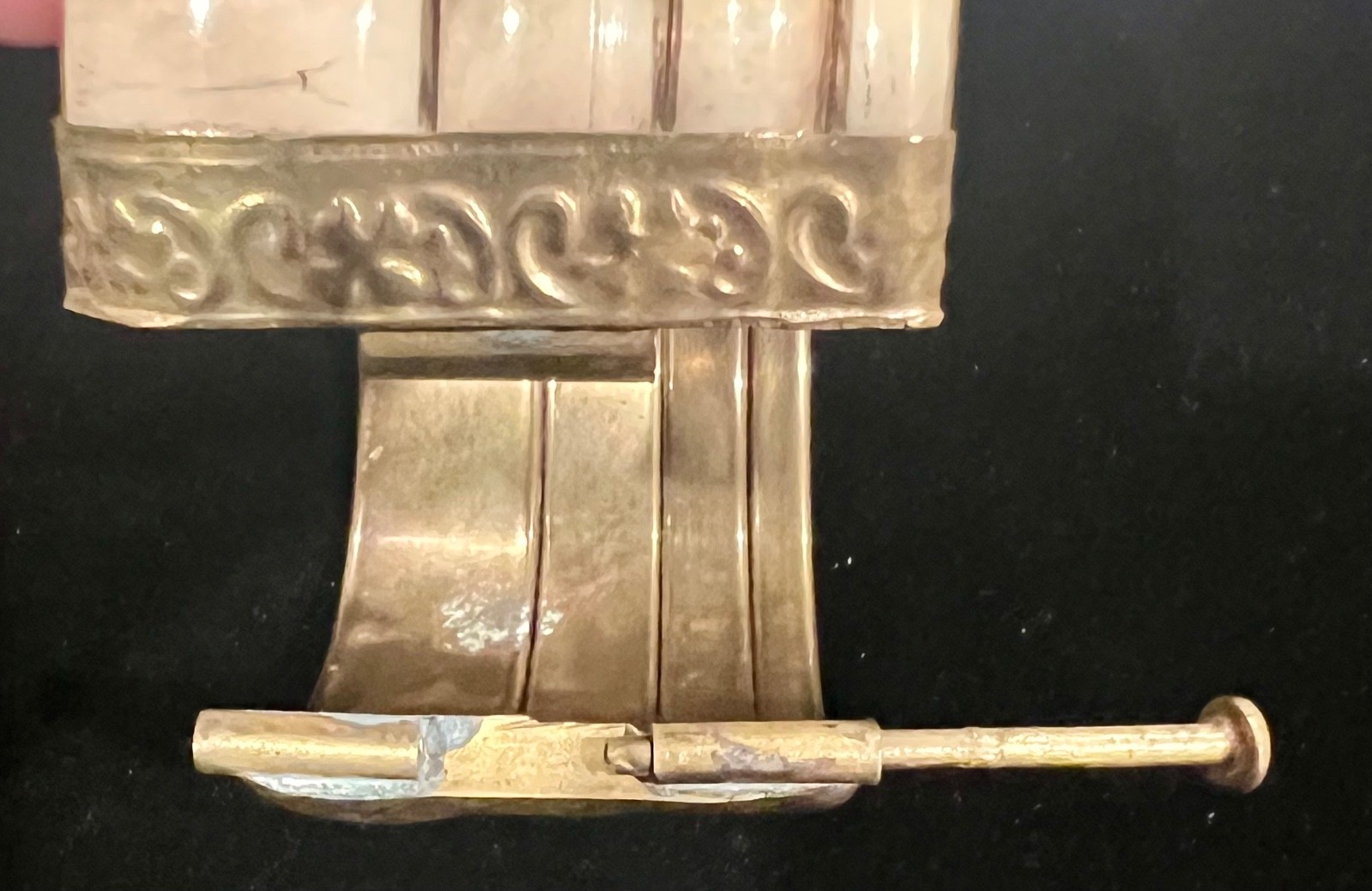 Vintage Wide Bovine Bone & Brass w/Pin Open Hinge Bangle Bracelet