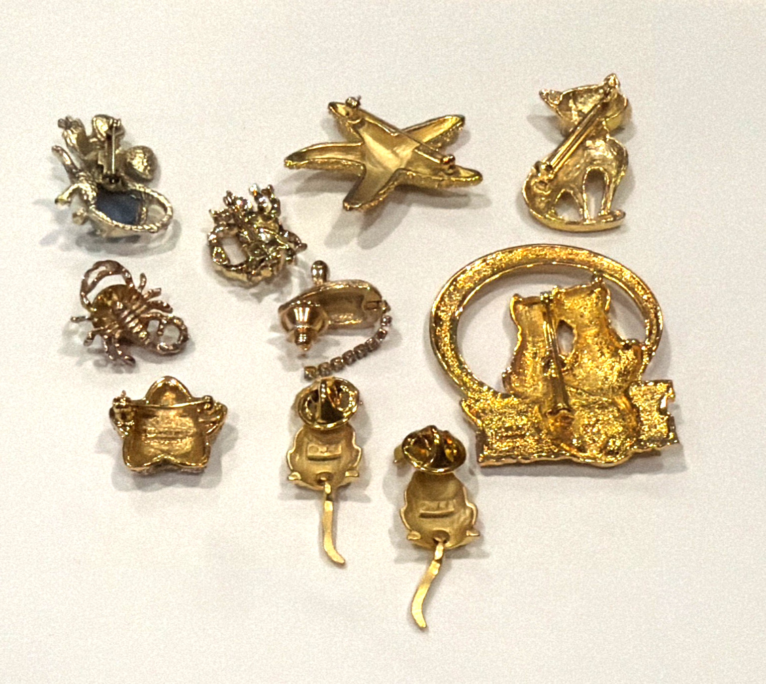 JJ JONETTE MONET AVON MIDAS MOUSE CAT DOG CRAB RHINESTONE STARFISH BROOCH LOT 10