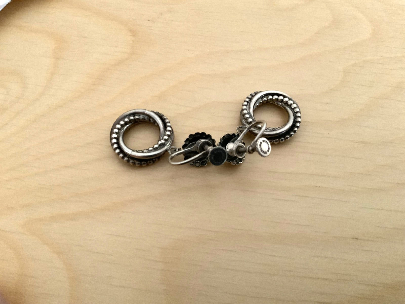 Vintage Sterling Silver Love Knot Dangle Screw Back Earrings Marked 1950s 60s