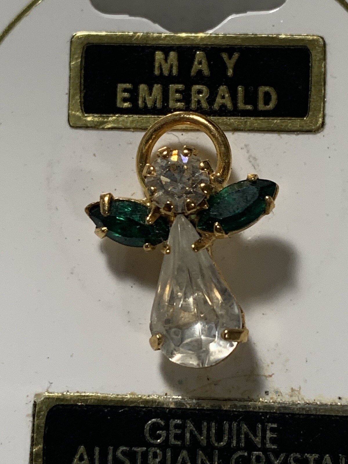 Vintage May Rhinestone Green Emerald Birth May Angel Pin Roman Lapel Birthstone