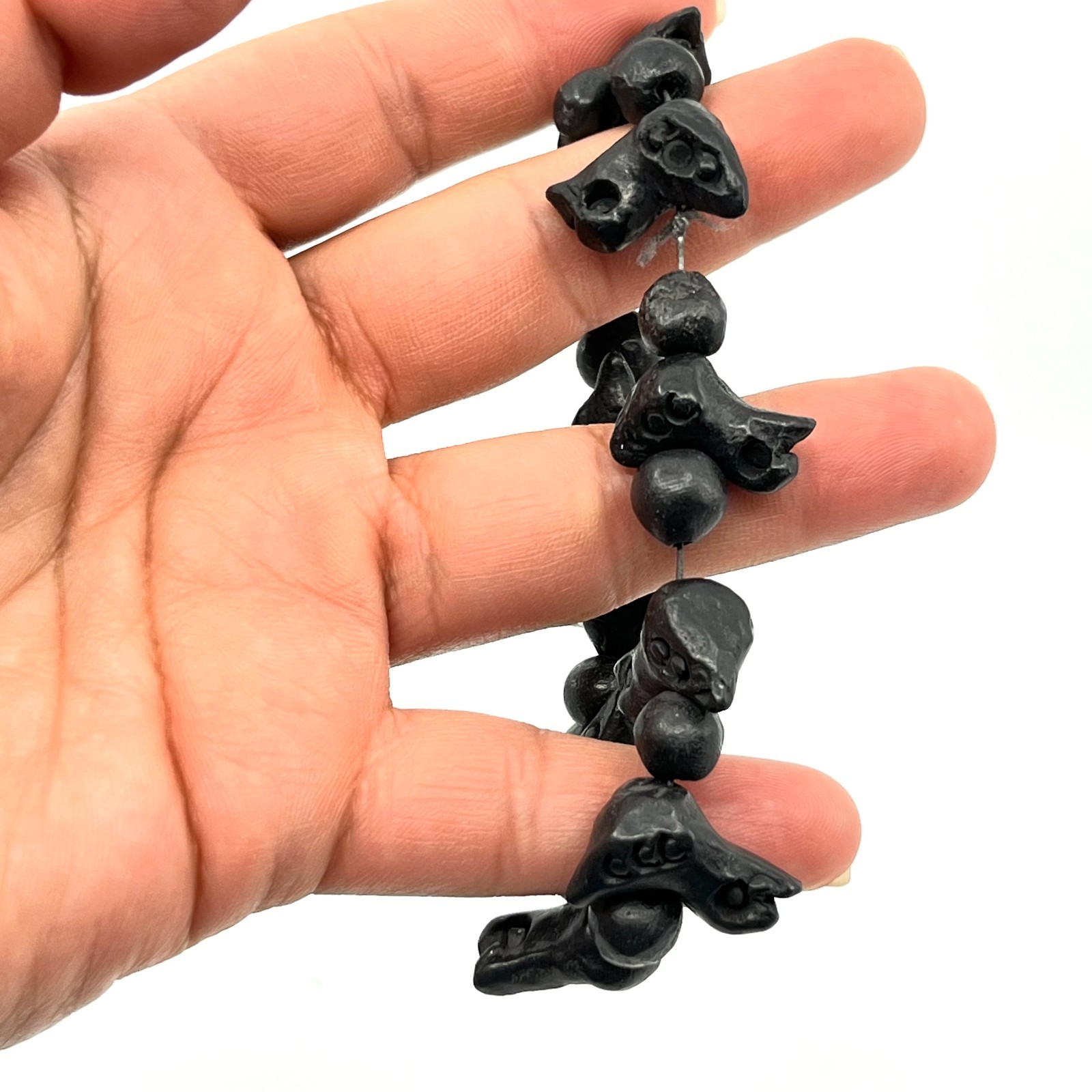Vintage Tribal Black Bird Skull Beaded Stretch Bracelet Goth Grunge Retro Style