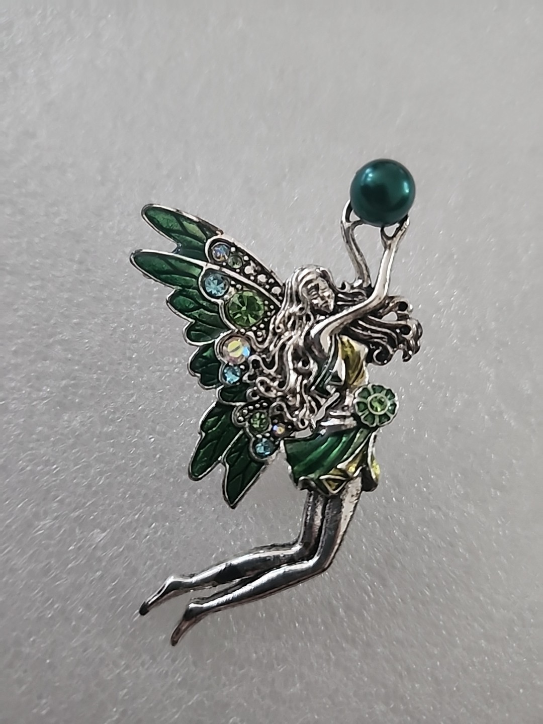 Silver Tone Enamel And Rhinestone Beautiful Fairy Brooch Whimsical Fairycore