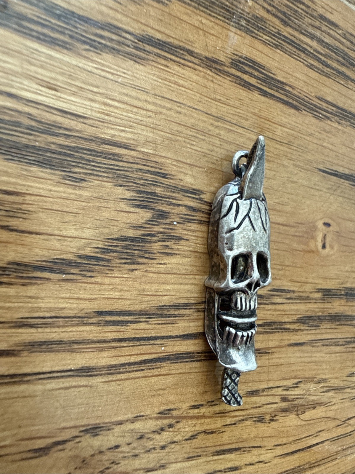 Vintage Silver Tone Long Skull Pendant Dagger Evil Pirate Jewelry Accessory