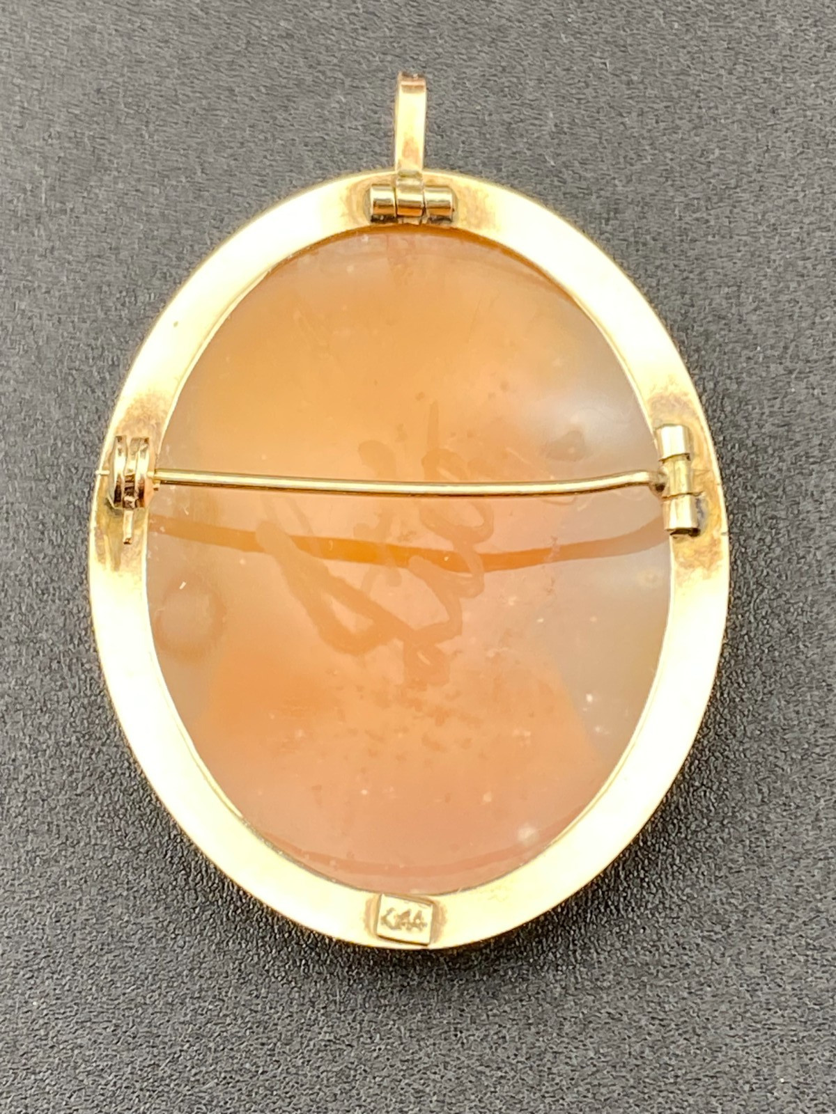 14k Gold Left Facing 1.49″ Hand Carved Cameo Brooch Pin Pendant Authentic 6.7gm