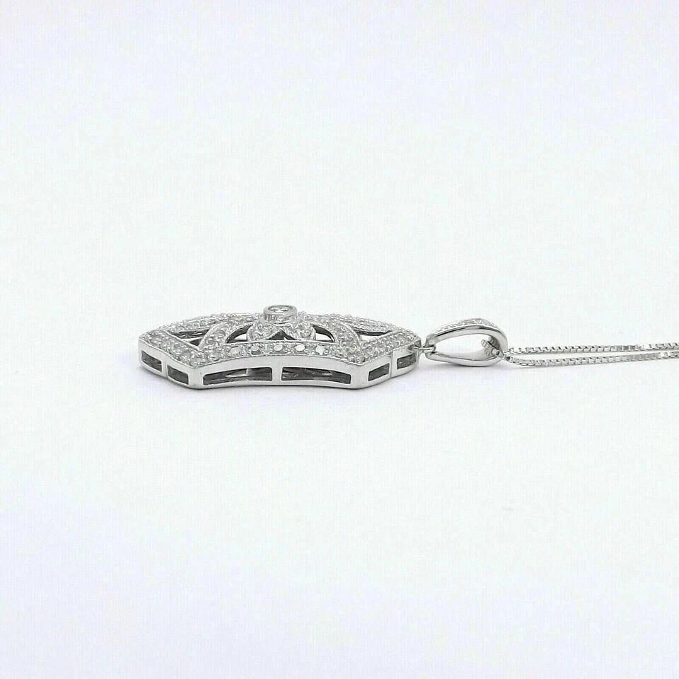 Art Deco Style Lab Created Diamond Engagement Wear 14K White Gold Finish Pendant