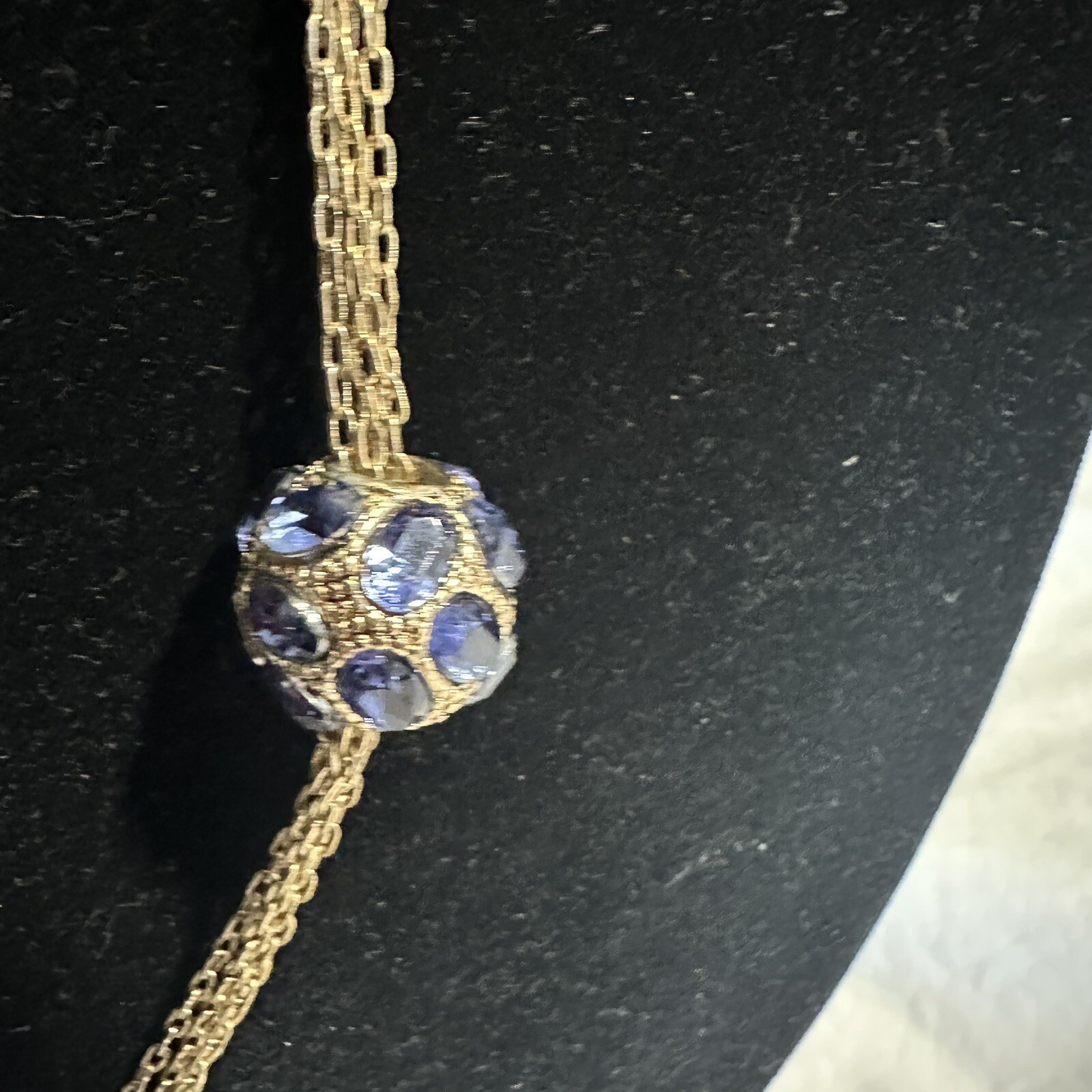 KENNETH JAY LANE SIGNED NECKLACE WITH BLUE CRYSTALS and POUCH