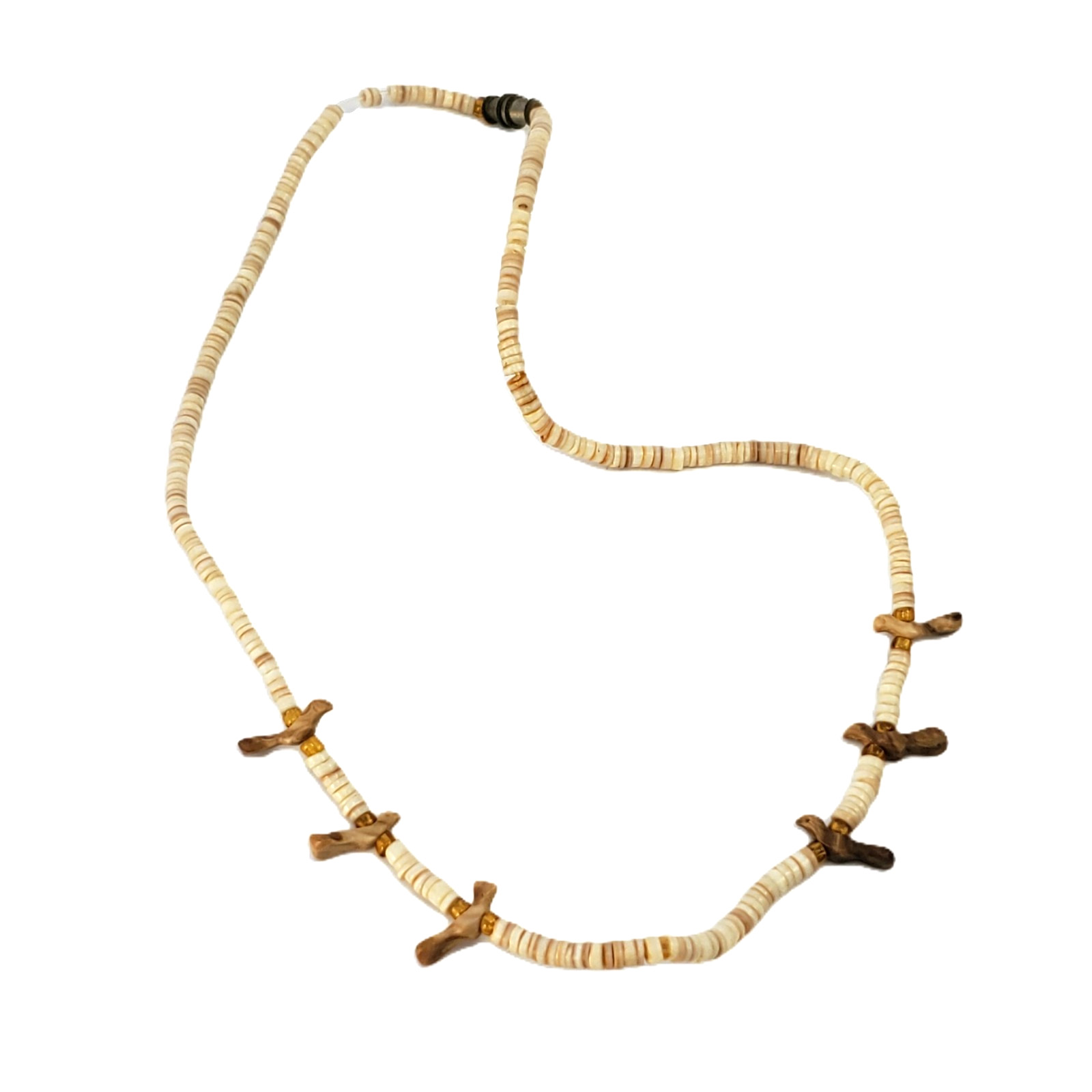 Heishi Bead BIRD FETISH Choker Necklace Barrel Clasp Short/Child’s Vintage 16″