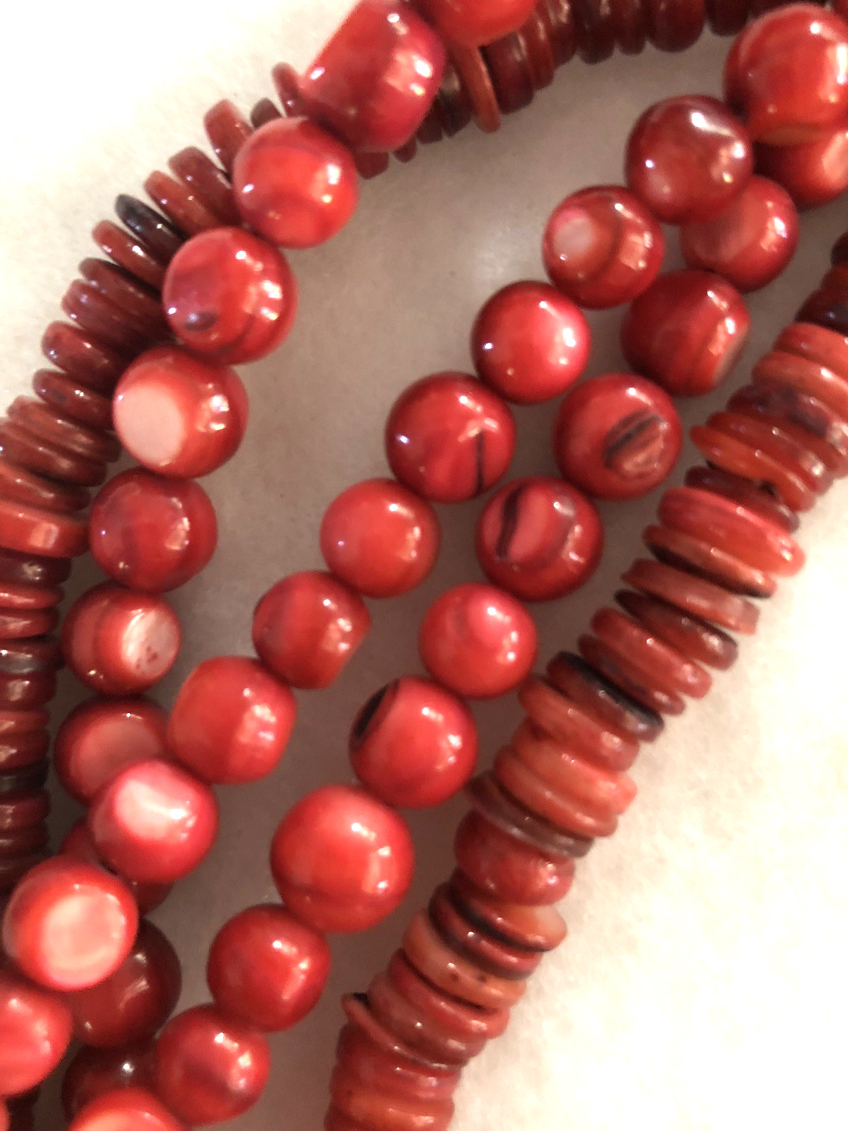 VINTAGE MULTI STRAND NATURAL RED BEADED CORAL NECKLACE 20″