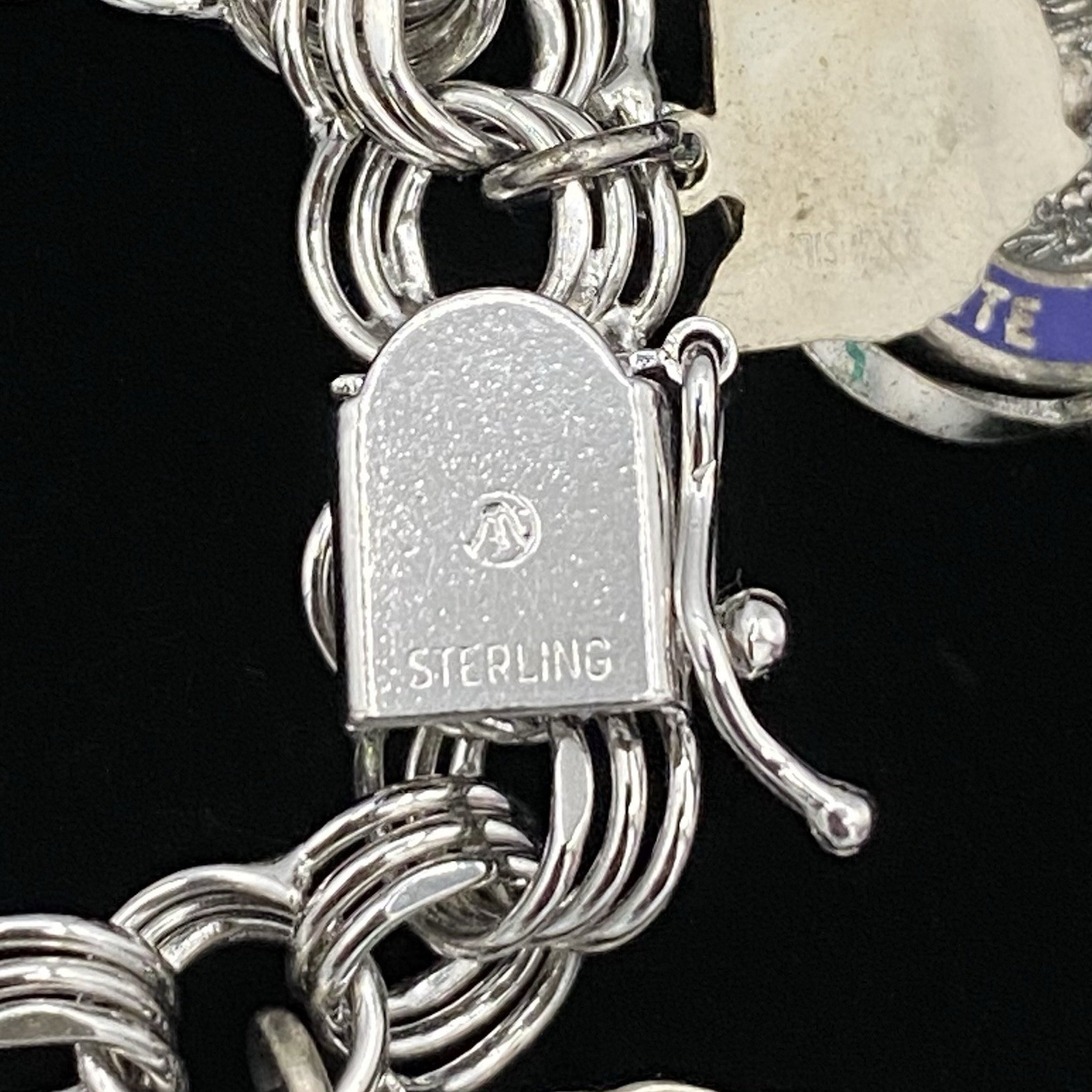 Vintage Estate Sterling Silver Charm Bracelet With 11 Sterling Silver Charms 44g