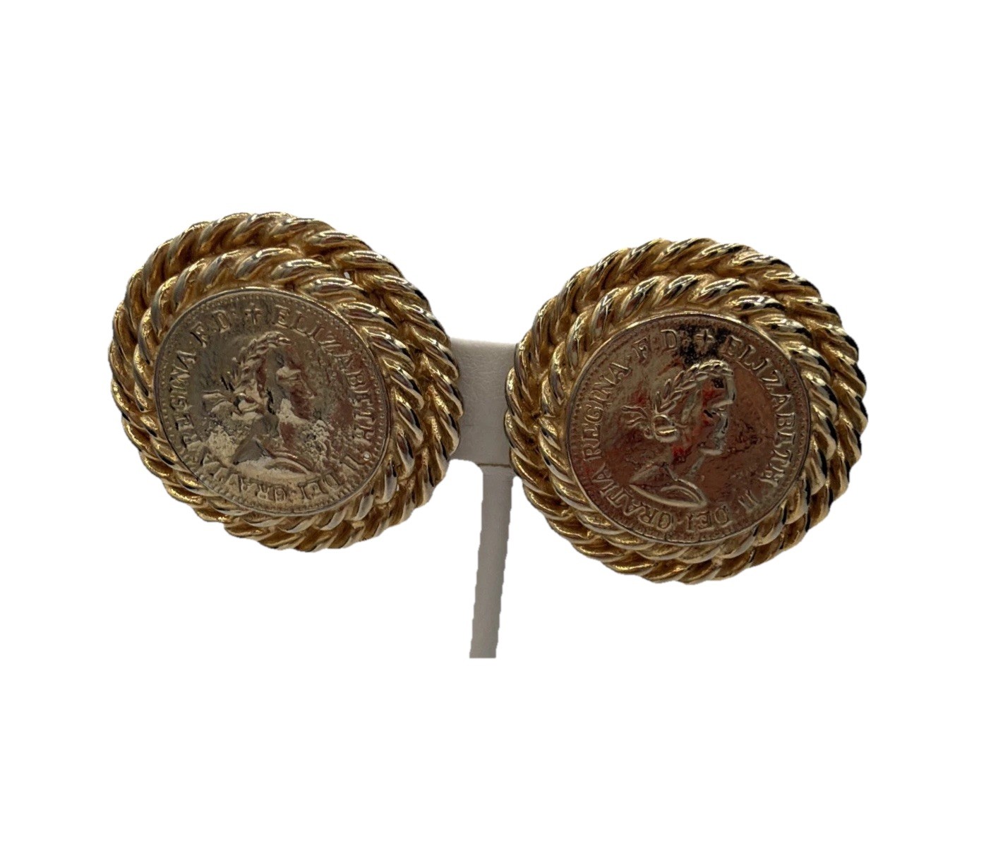 Vintage Gay Boyer Clip On Earrings – Gold‑Tone Coin Design, Signed