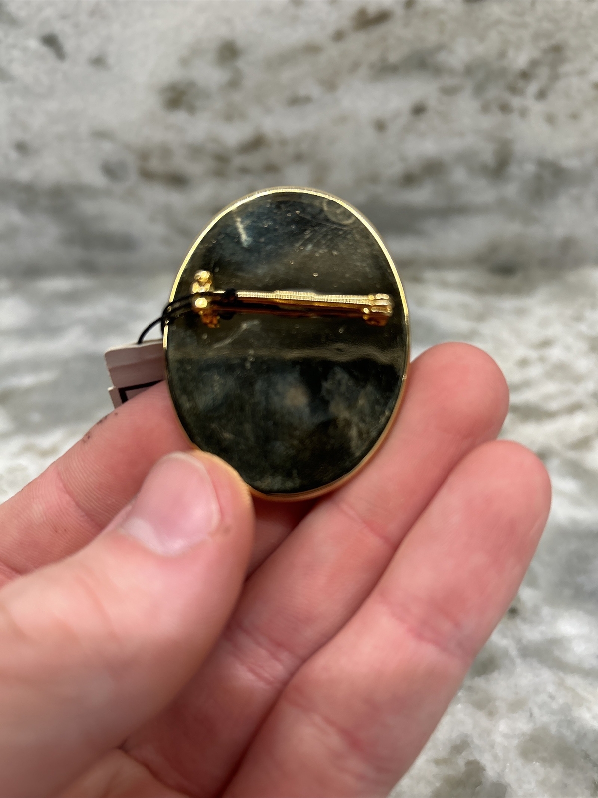 Vintage Goldtone Pin With A Grey Cat ~Acrylic Or Glass~Not Sure Cat Lady