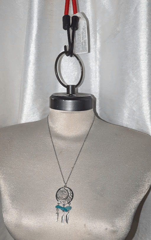1929 Genuine Buffalo Nickel Faux Turquoise Stones Silver Tone Feather Pendant