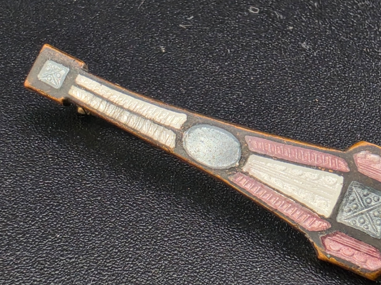 🤤Antique Art Deco Purple Blue Guilloche Enamel 2.25″ Bar Brooch Pin