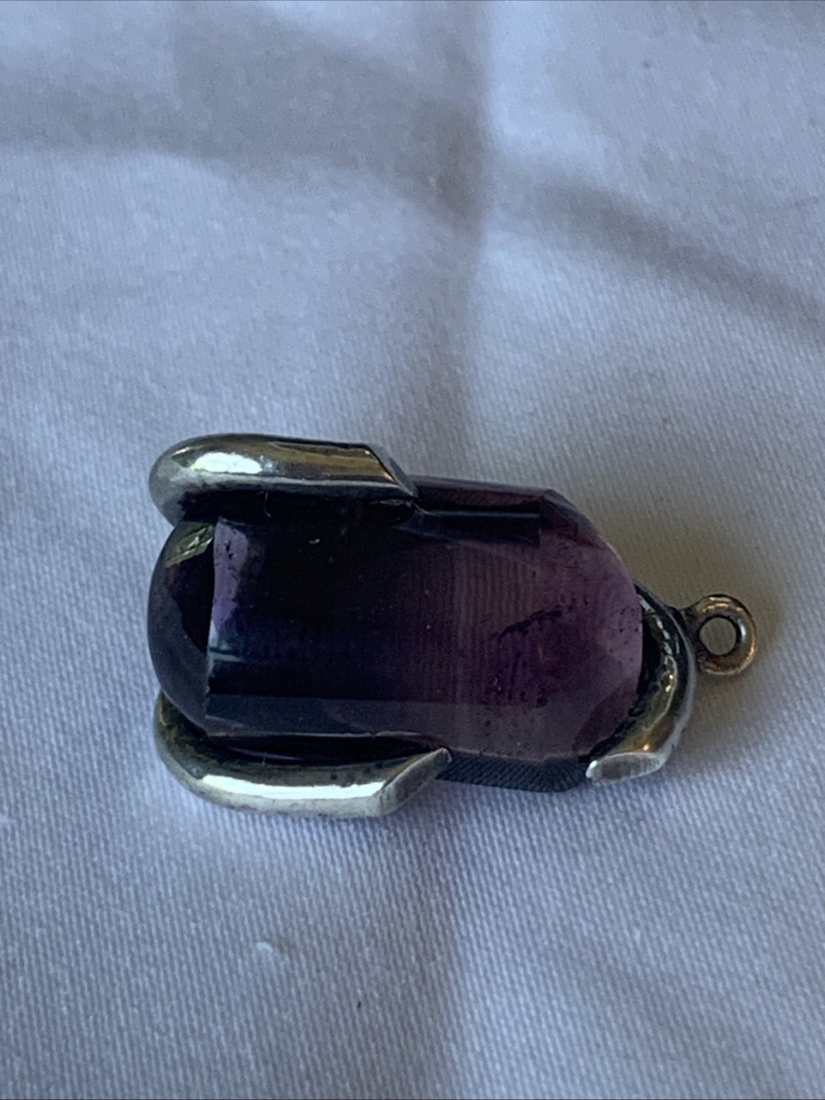 Vintage One Of A Kind Handcrafted Large Amethyst Stone Pendant-Metal Unknown
