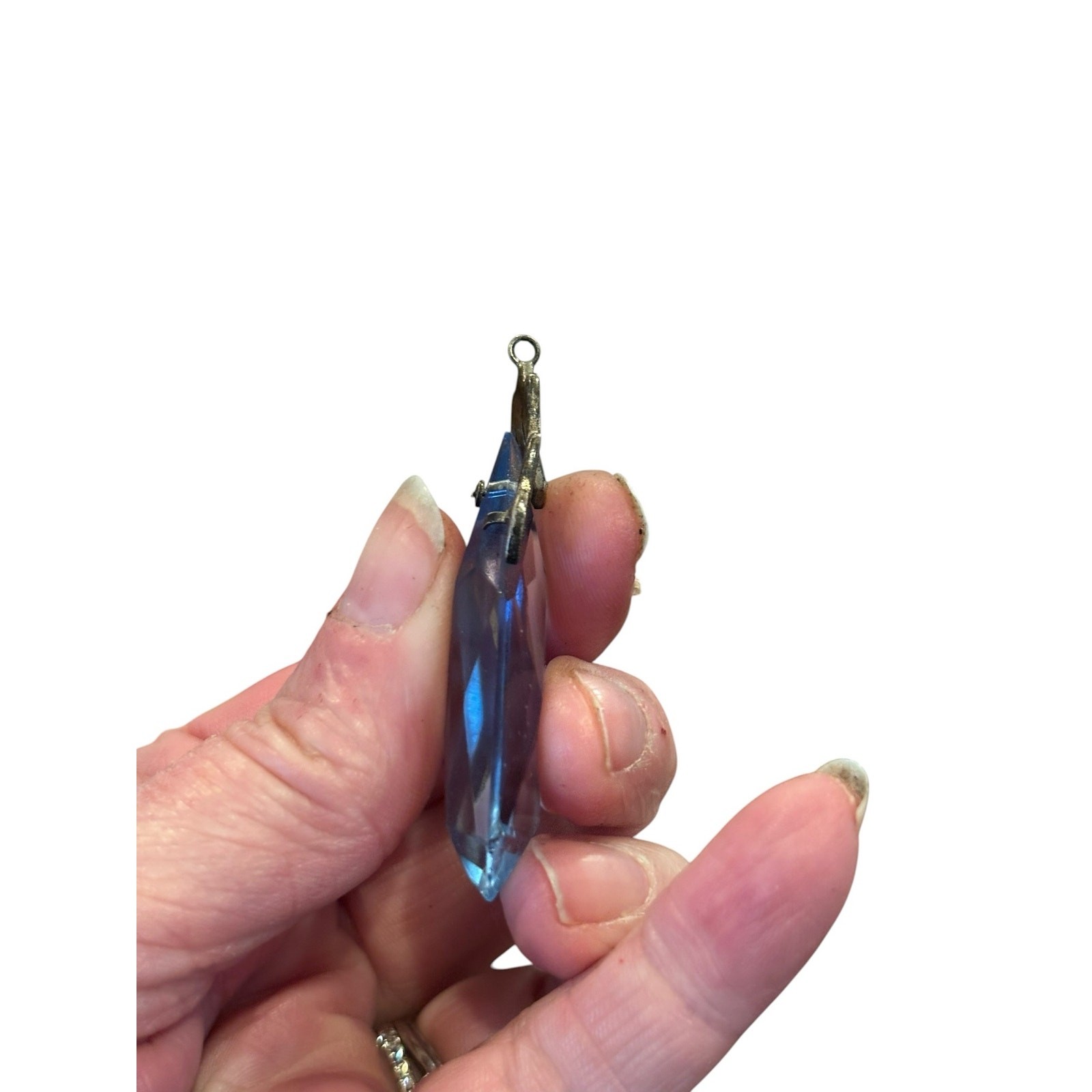 Ice Blue Crystal Pendant Sterling Silver Art Deco Czech Style