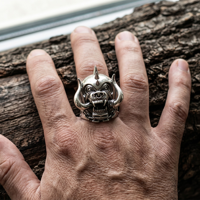 Buy 4 Get 1 Free 3D Motorhead Warpig Skull Mens Present Silver Rings