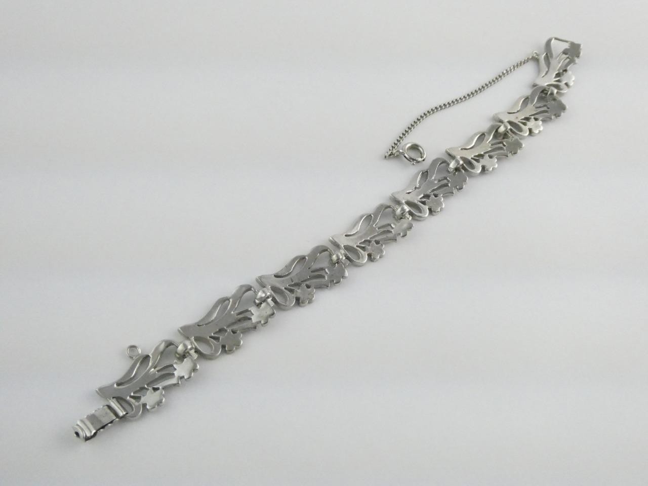 Vintage Deco Style Sterling Silver Marcasite Studded Bracelet 7.25 In GEMS MISS